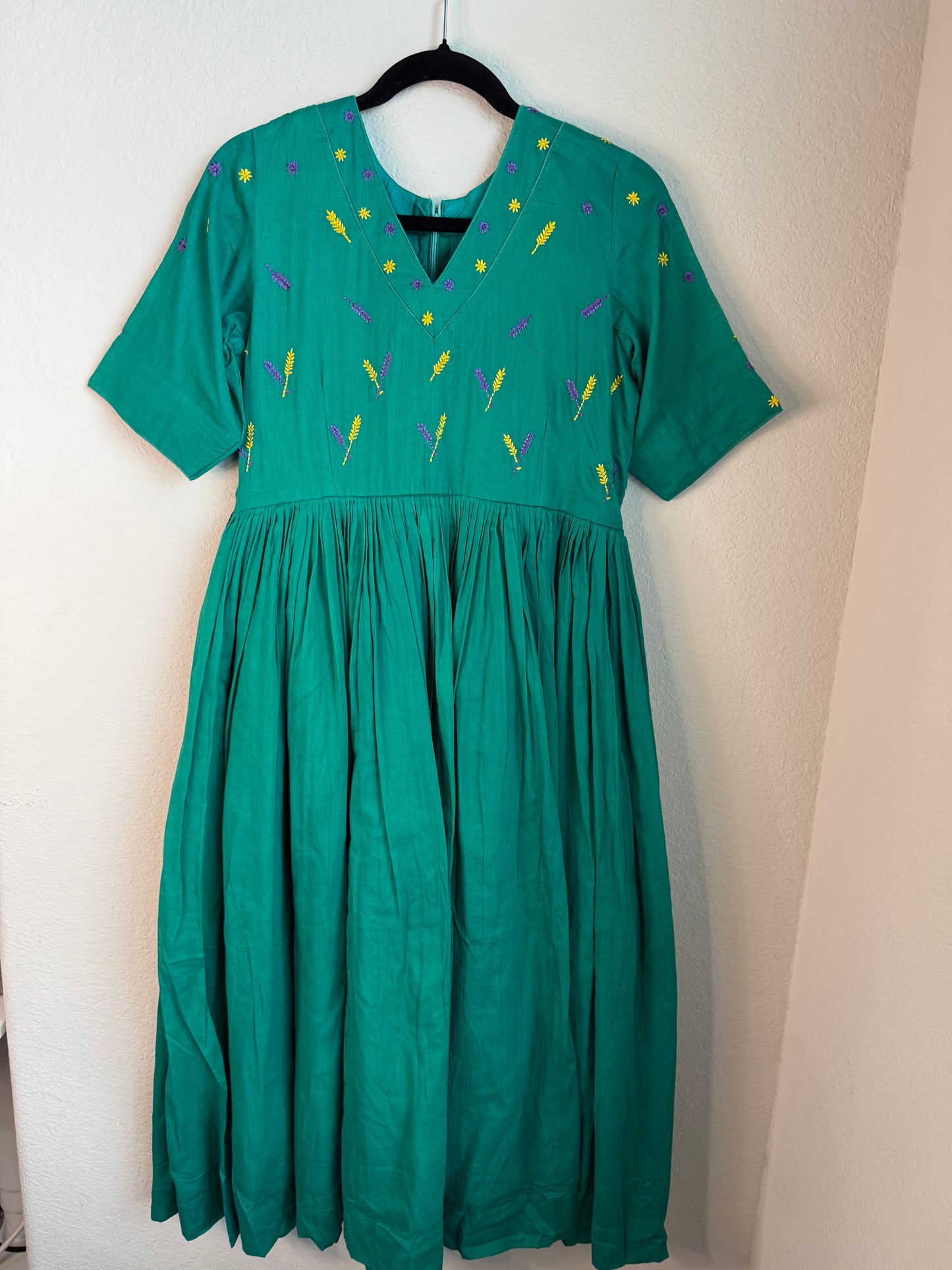 Green mul cotton embroidered frock