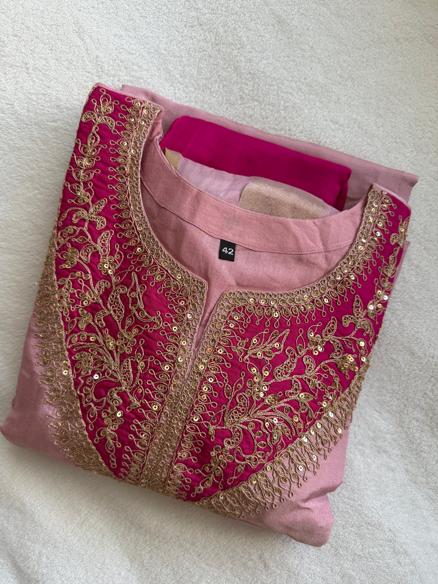 Baby pink tissue A-line kurti set with gorgeous tissue dupatta