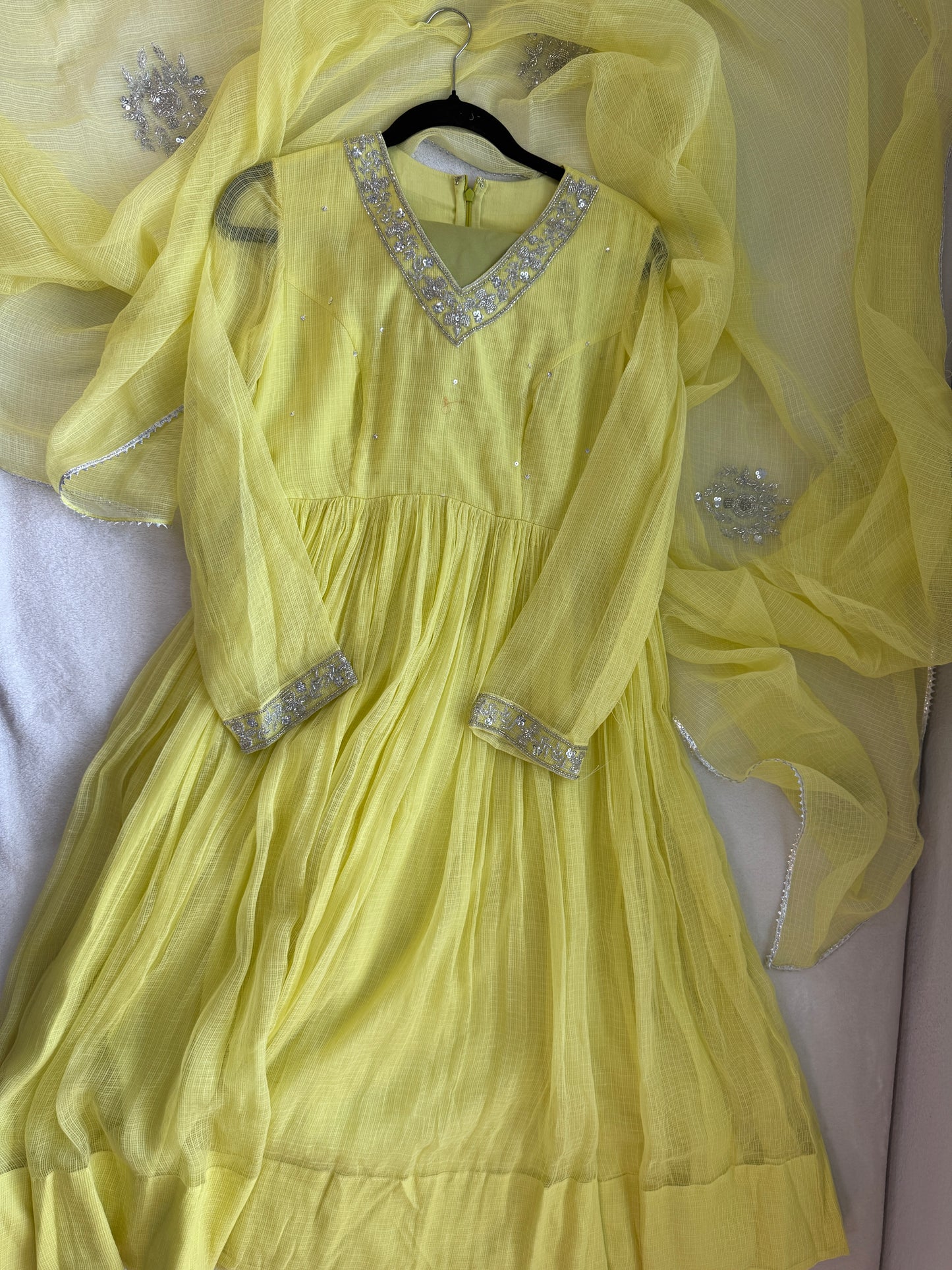 Neon lemon yellow kota anarkali set