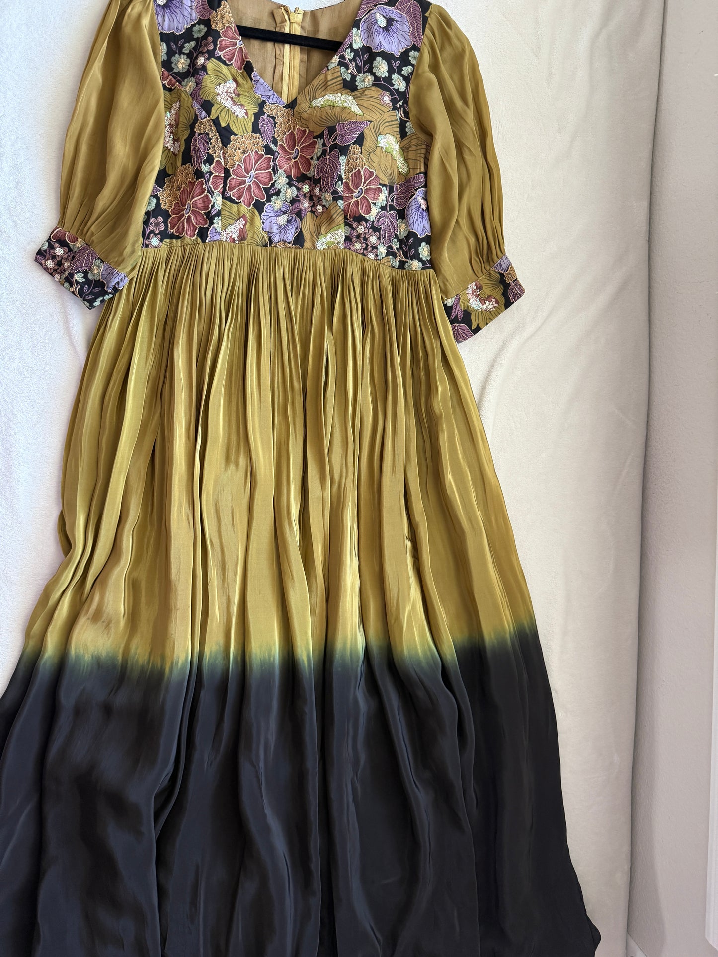 Khaki with black dual shade crape long anarkali dress