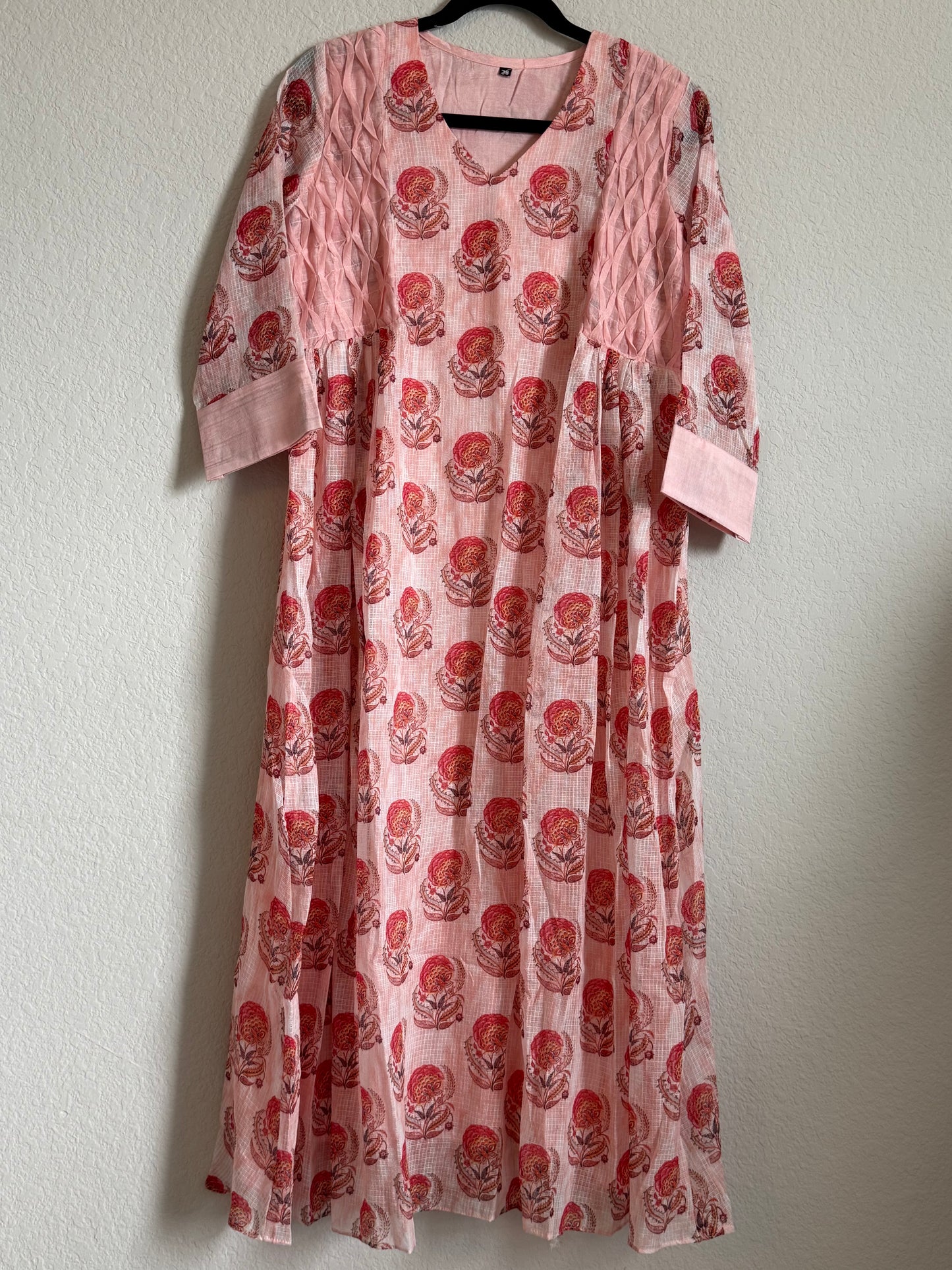 Peach floral v neck kota frock