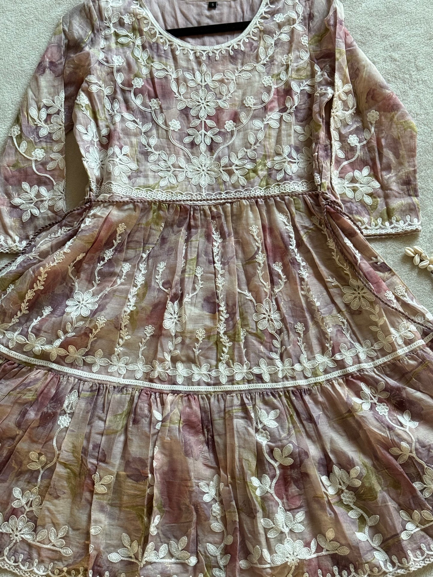 Mauve shade chikankari short kurti