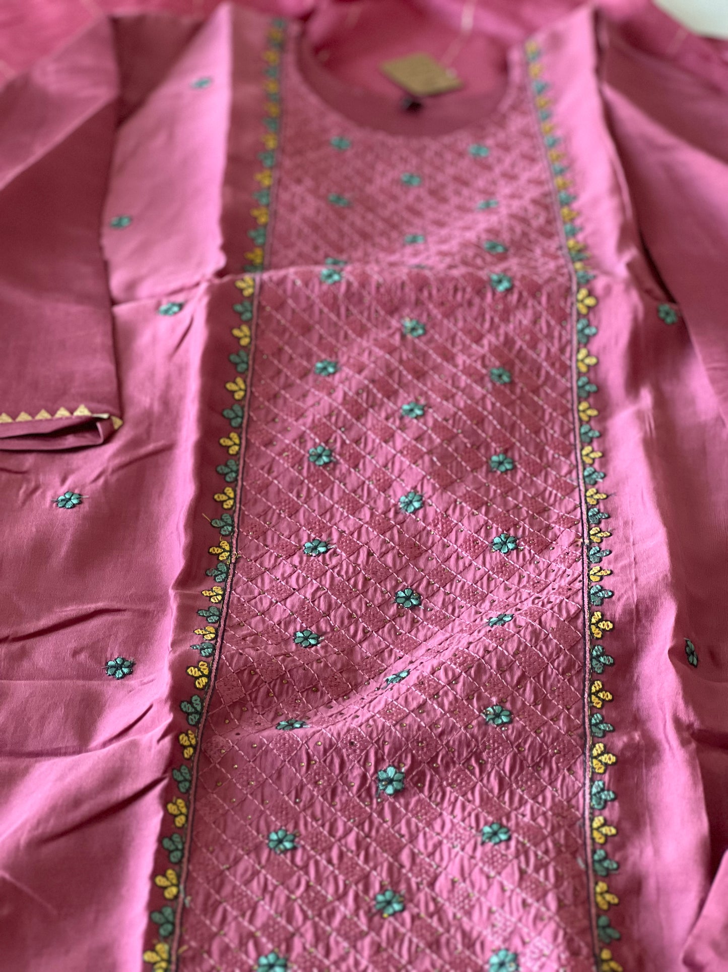 Mauve pink floral embroidery elegant kurti set