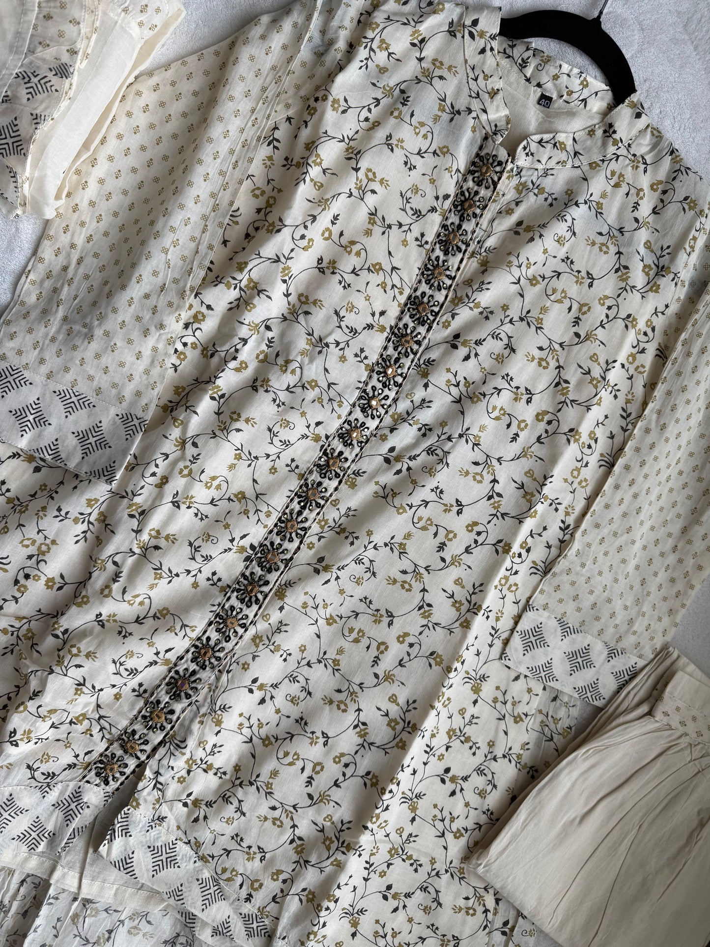 Cotton high low half white with green kurti set