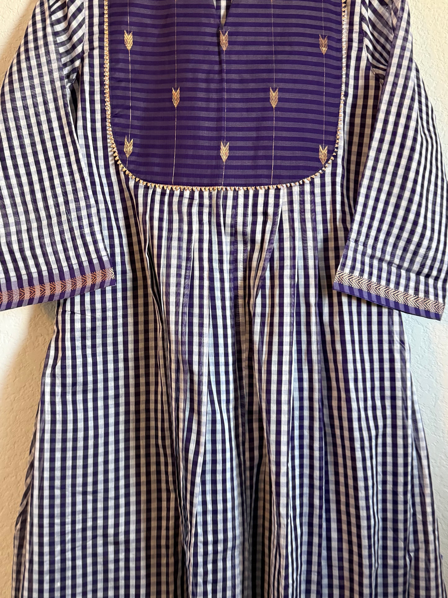 Purple Maheshwari Silk Handloom Checks Coord Set
