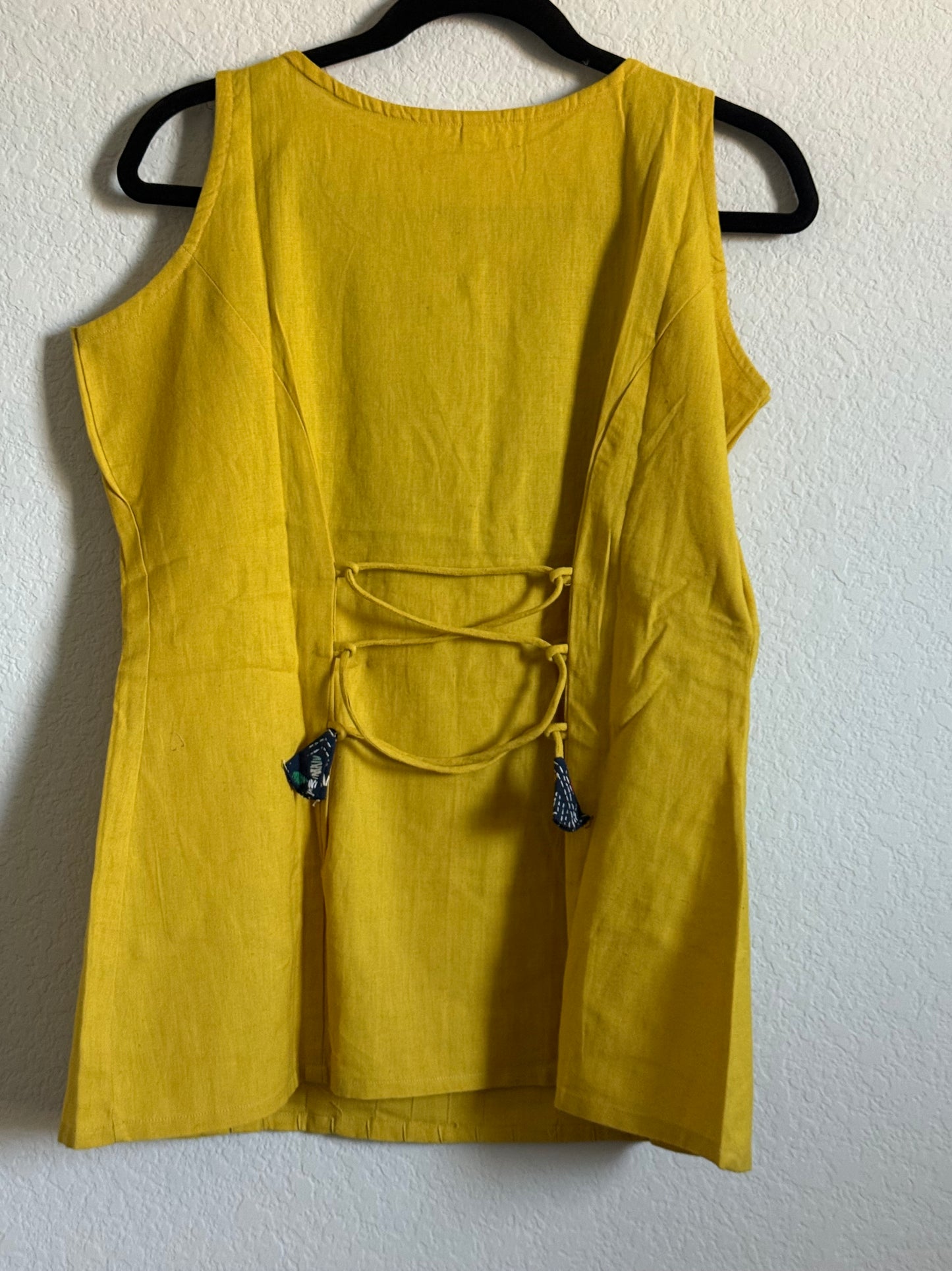 Yellow Cotton Sleeveless Short Top