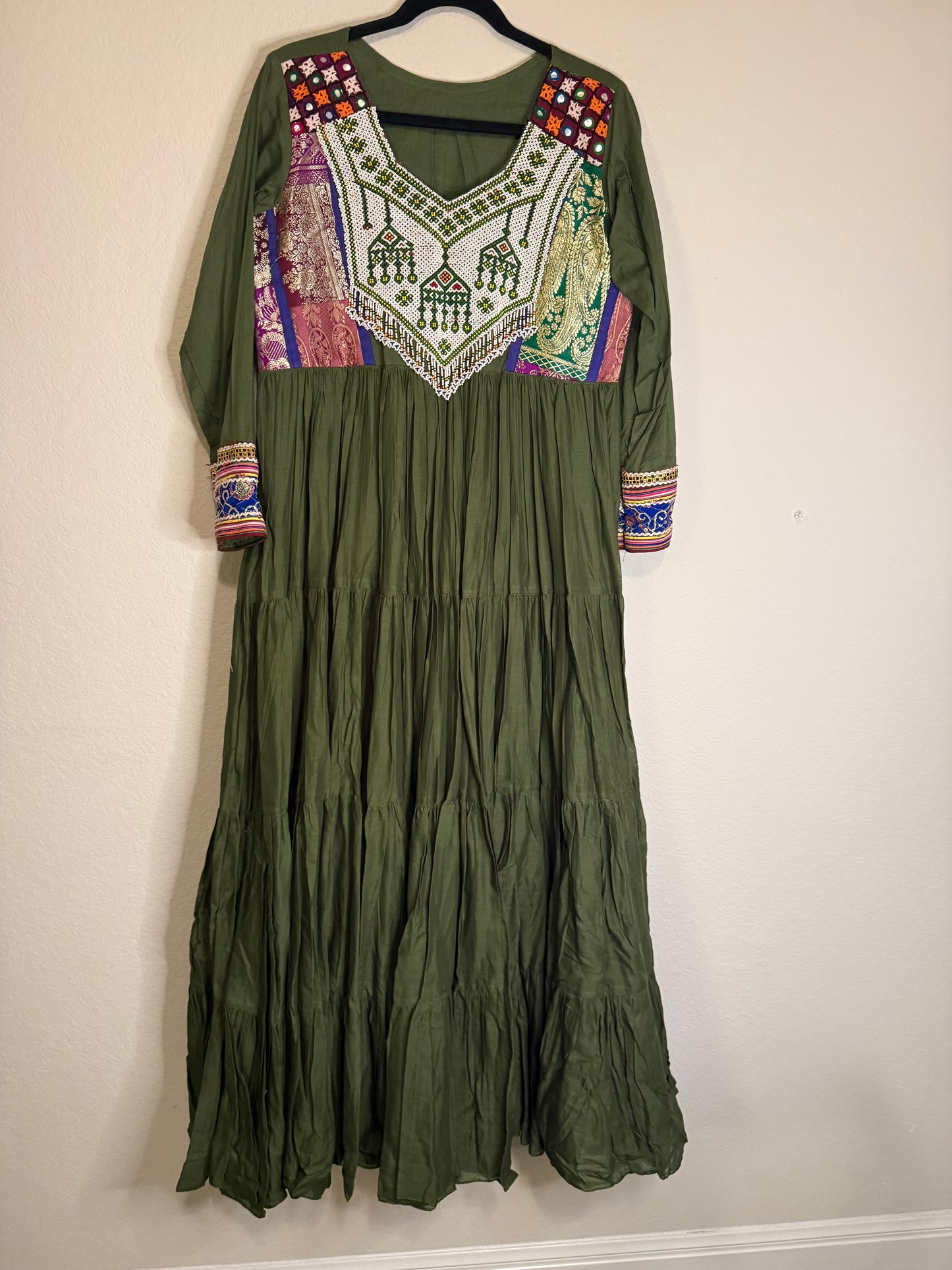 Green Handwork Heavy Flared Anarkali Long Dress