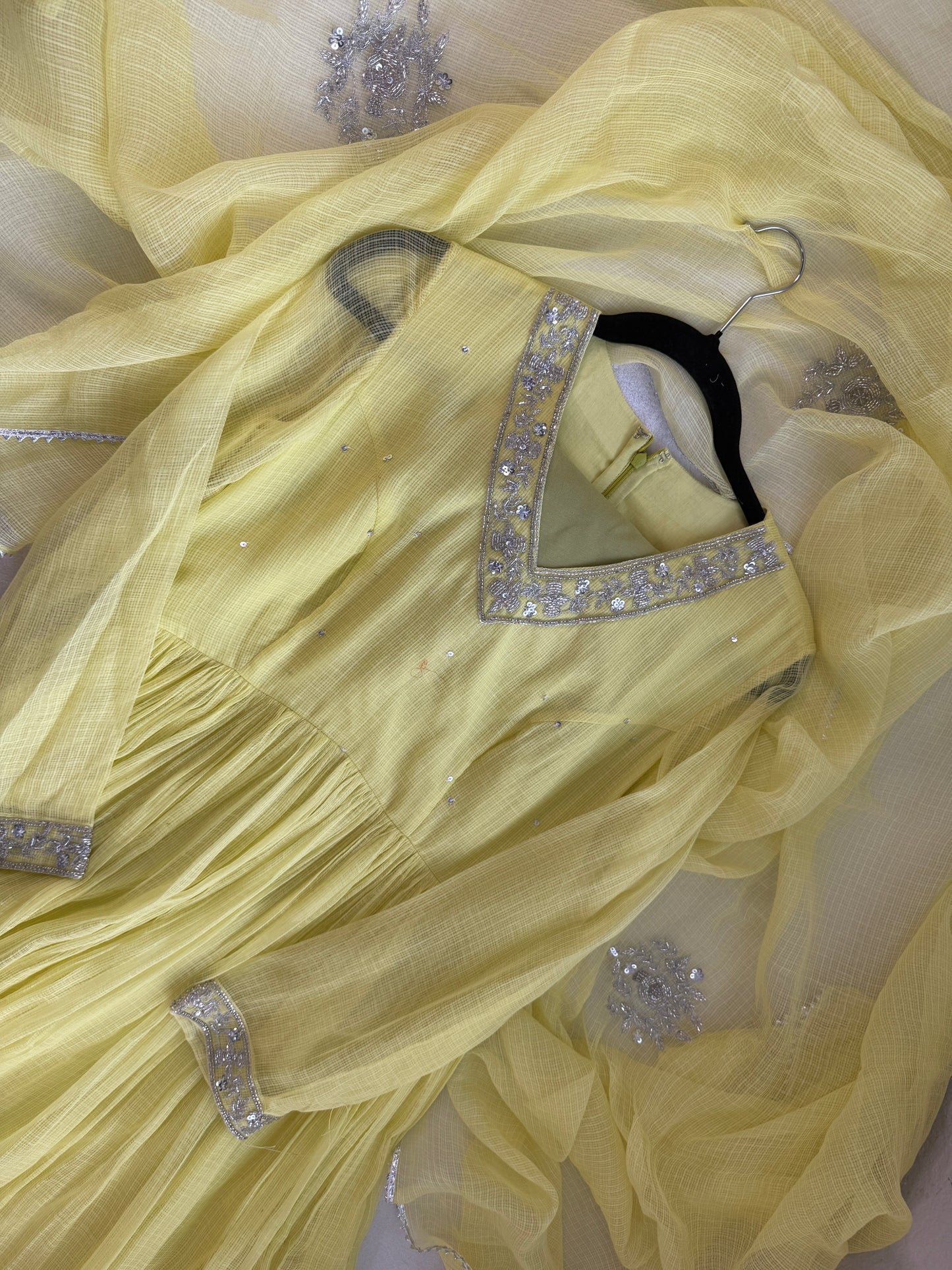 Neon lemon yellow kota anarkali set