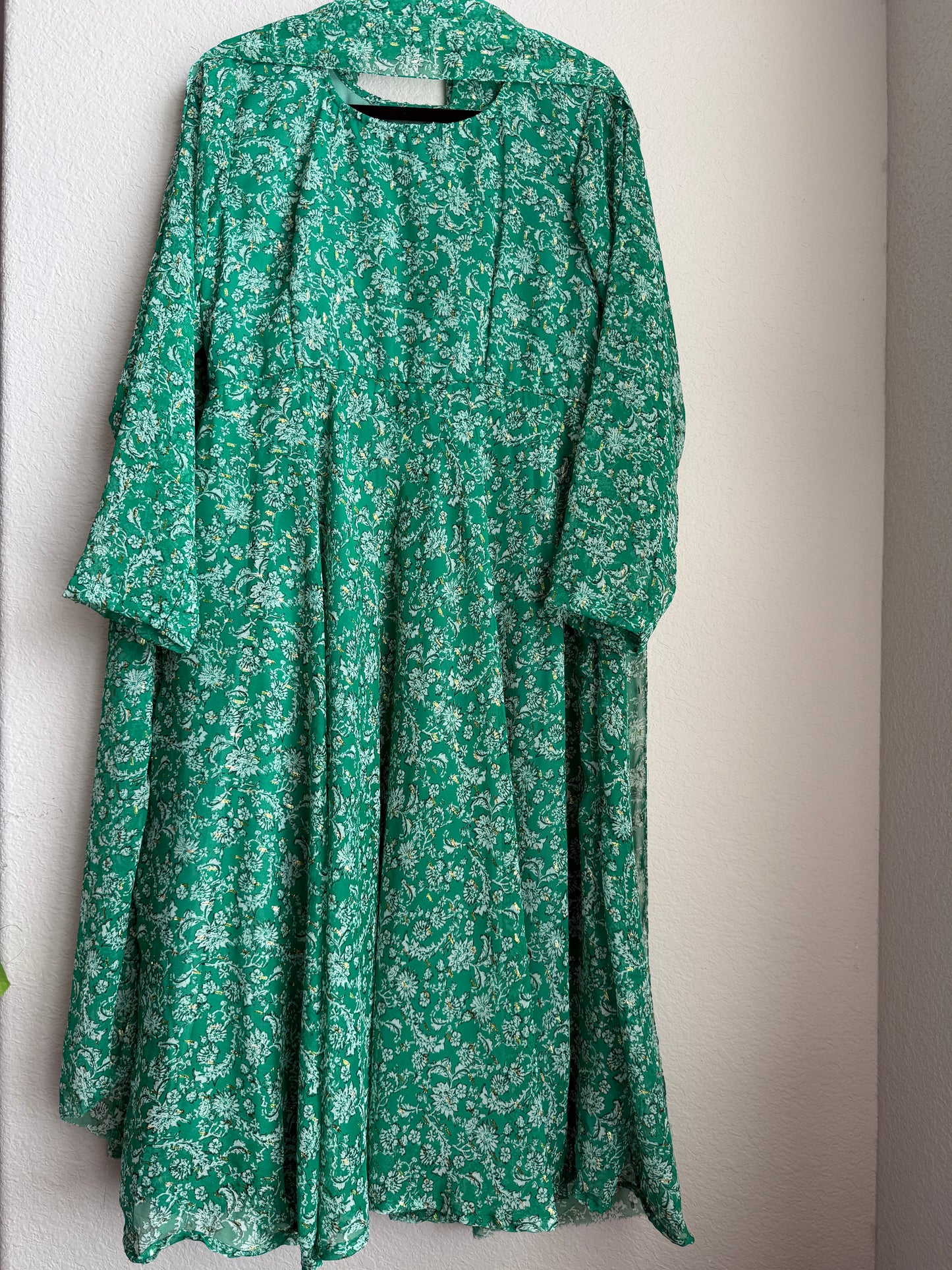 Green chiffon anarkali with dupatta