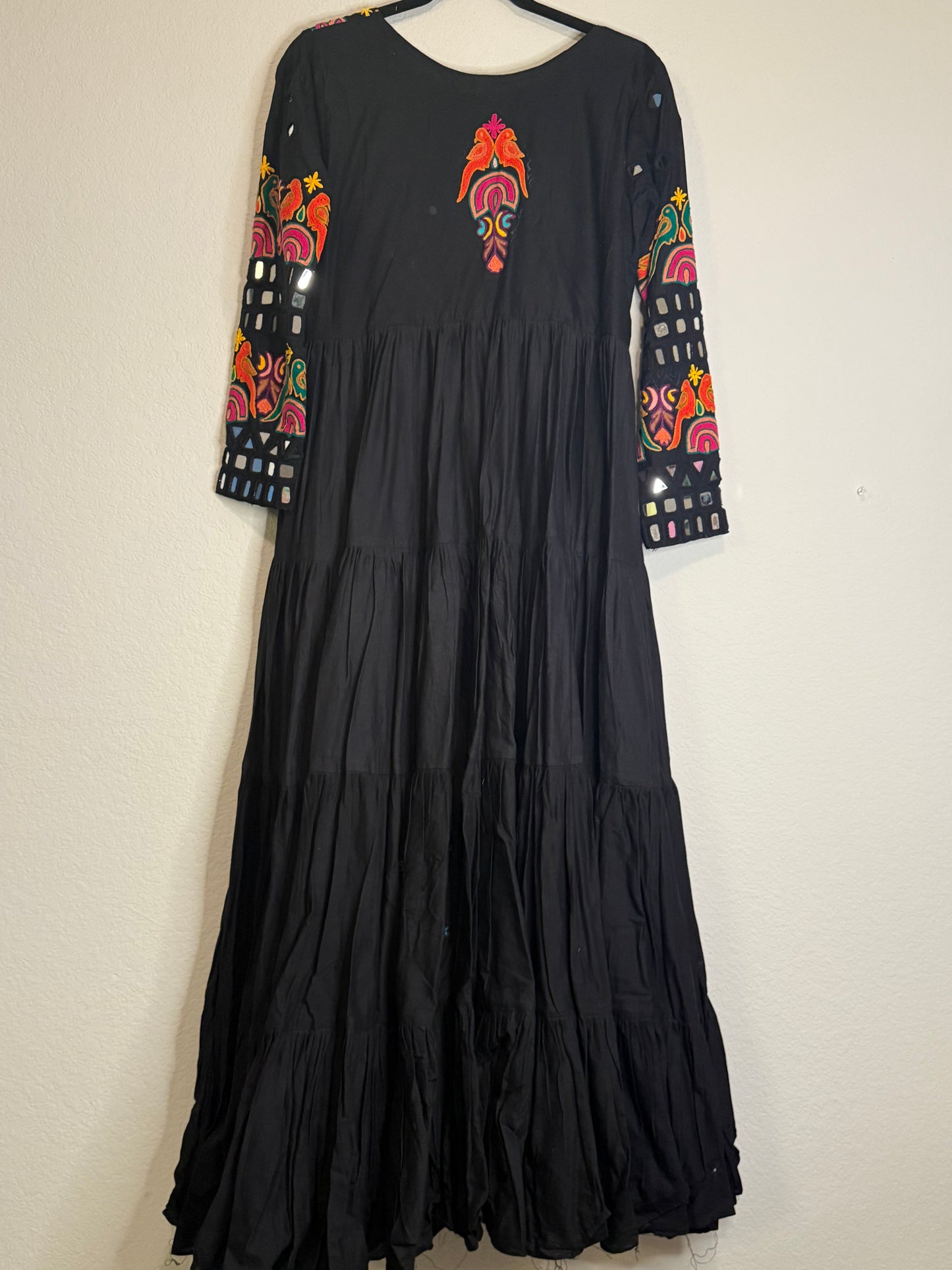Black Handwork Mirror Work Heavy Flared Anarkali Long Dress