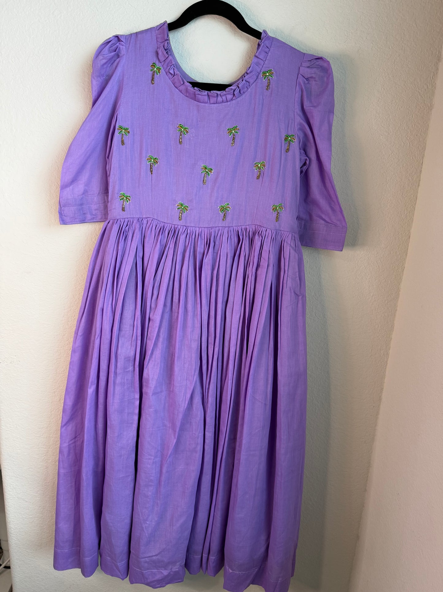 Lavendar maggam work mul cotton frock