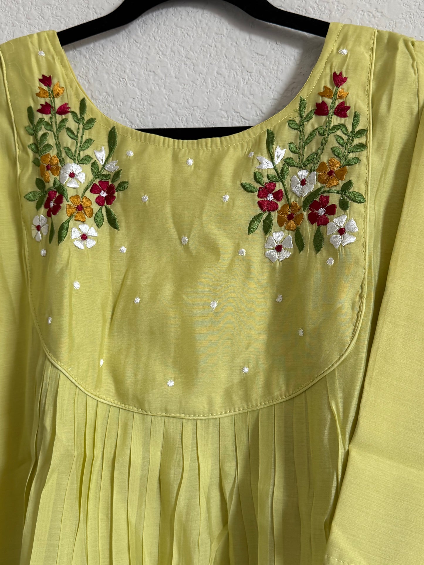 Parrot Green Mul Chanderi A-line Frock Kurti