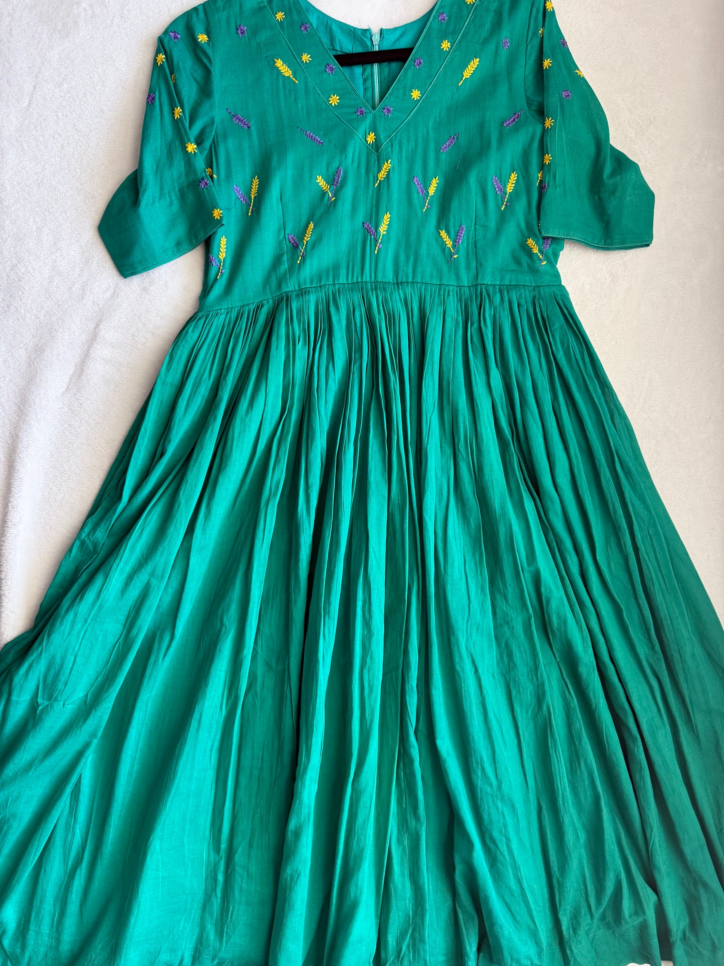 Green mul cotton embroidered frock
