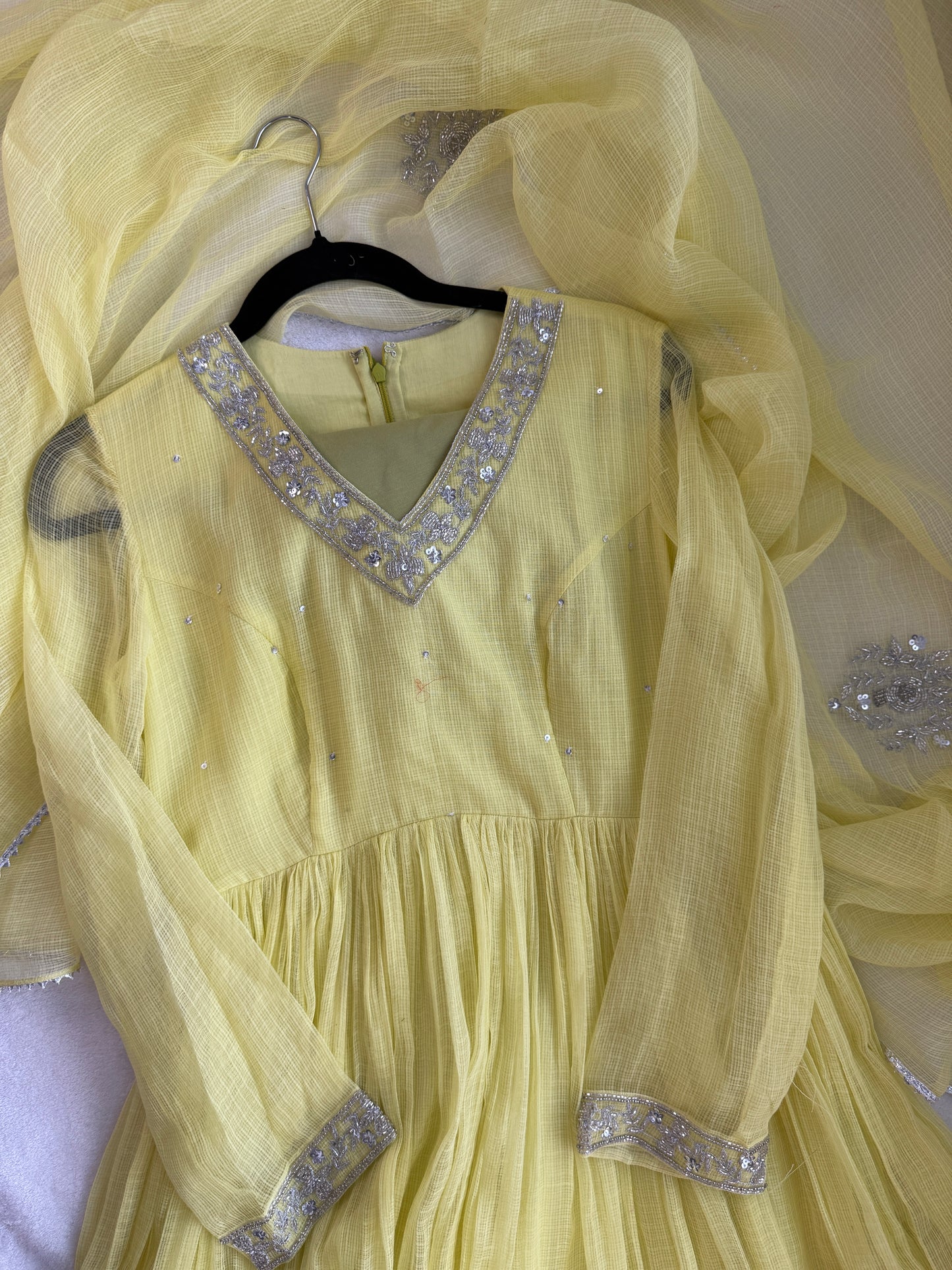 Neon lemon yellow kota anarkali set