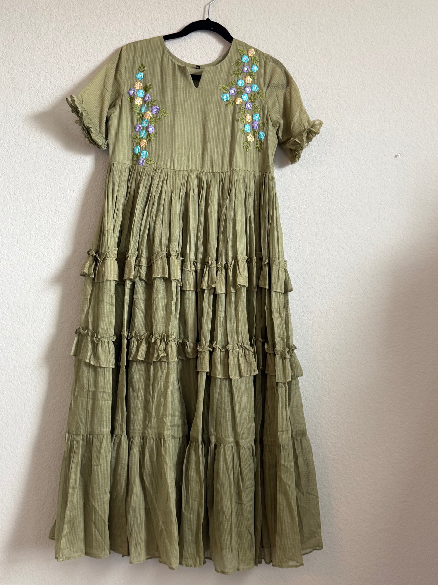 Green Floral Kota Frock