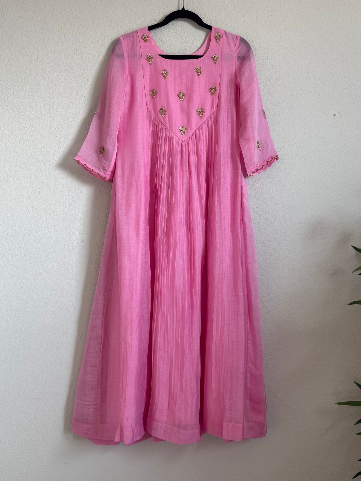 Light Pink Mul Chanderi Handwork Designer Dress
