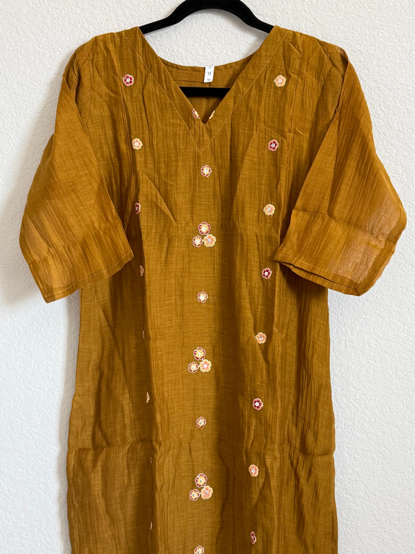 Honey Yellow Mul Chanderi Straight Cut Kurti