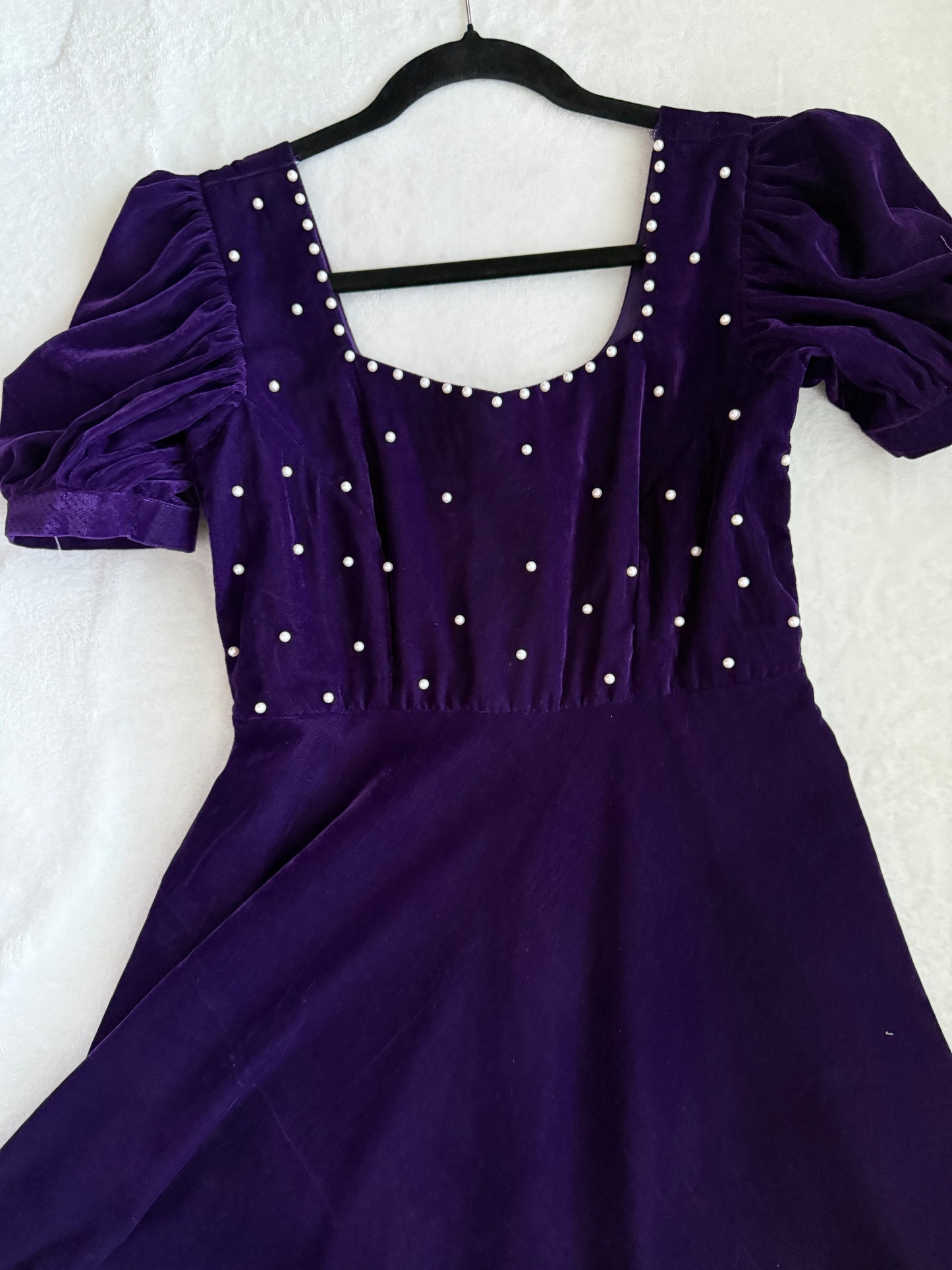 Purple velvet pearl work dress