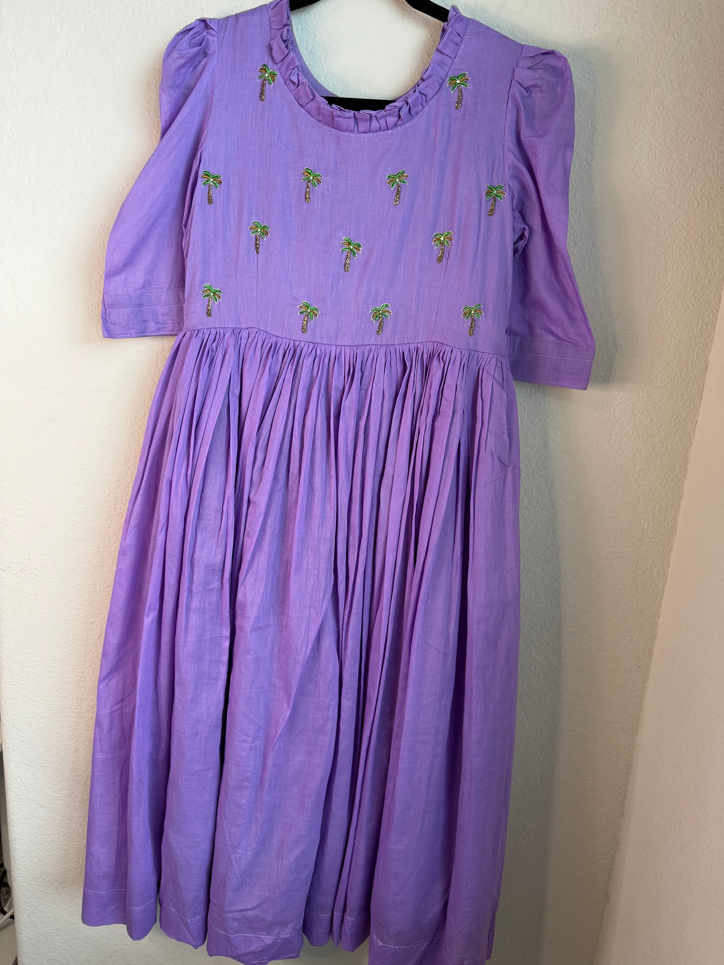 Lavendar maggam work mul cotton frock
