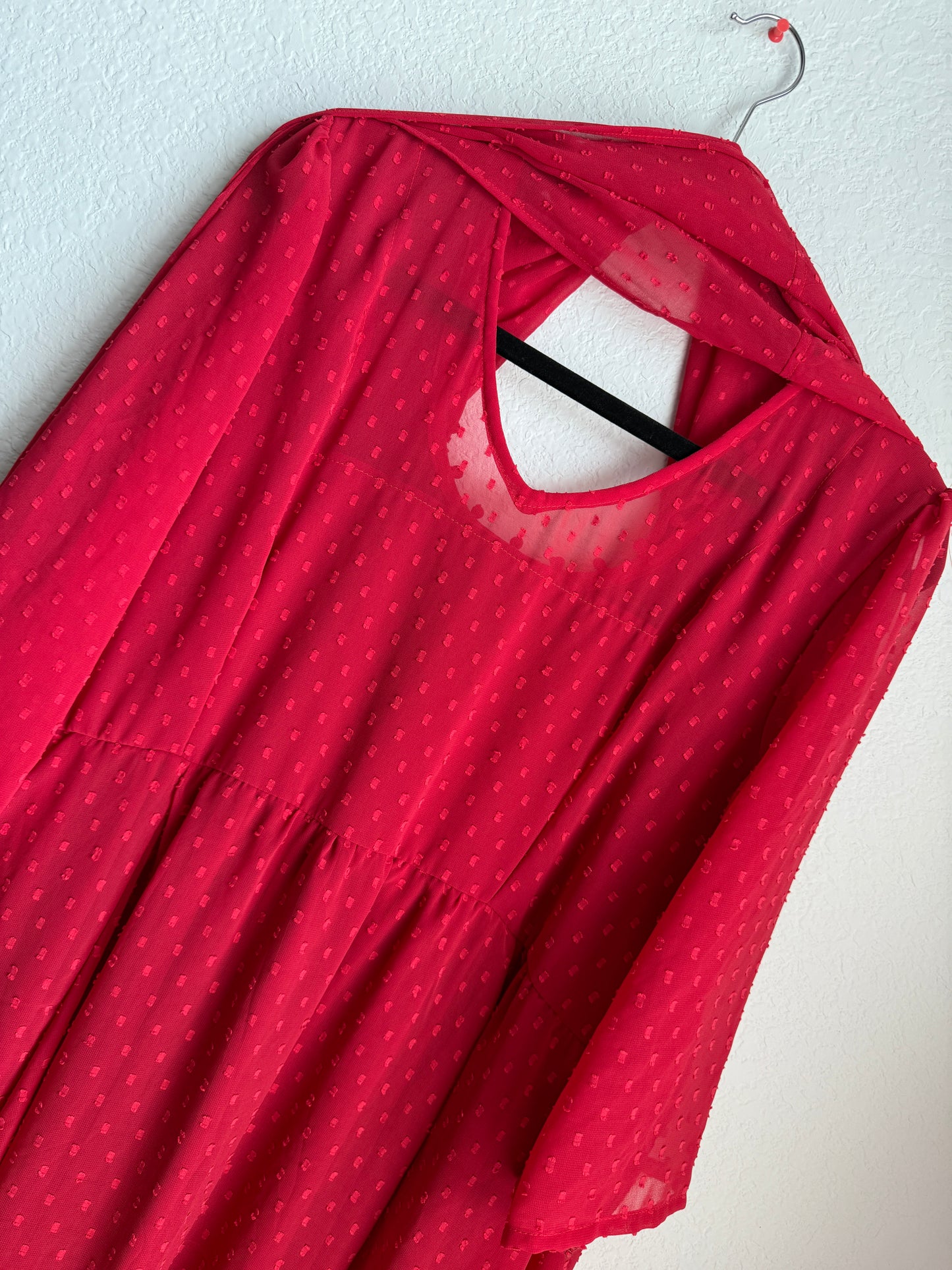 Red chiffon anarkali with dupatta