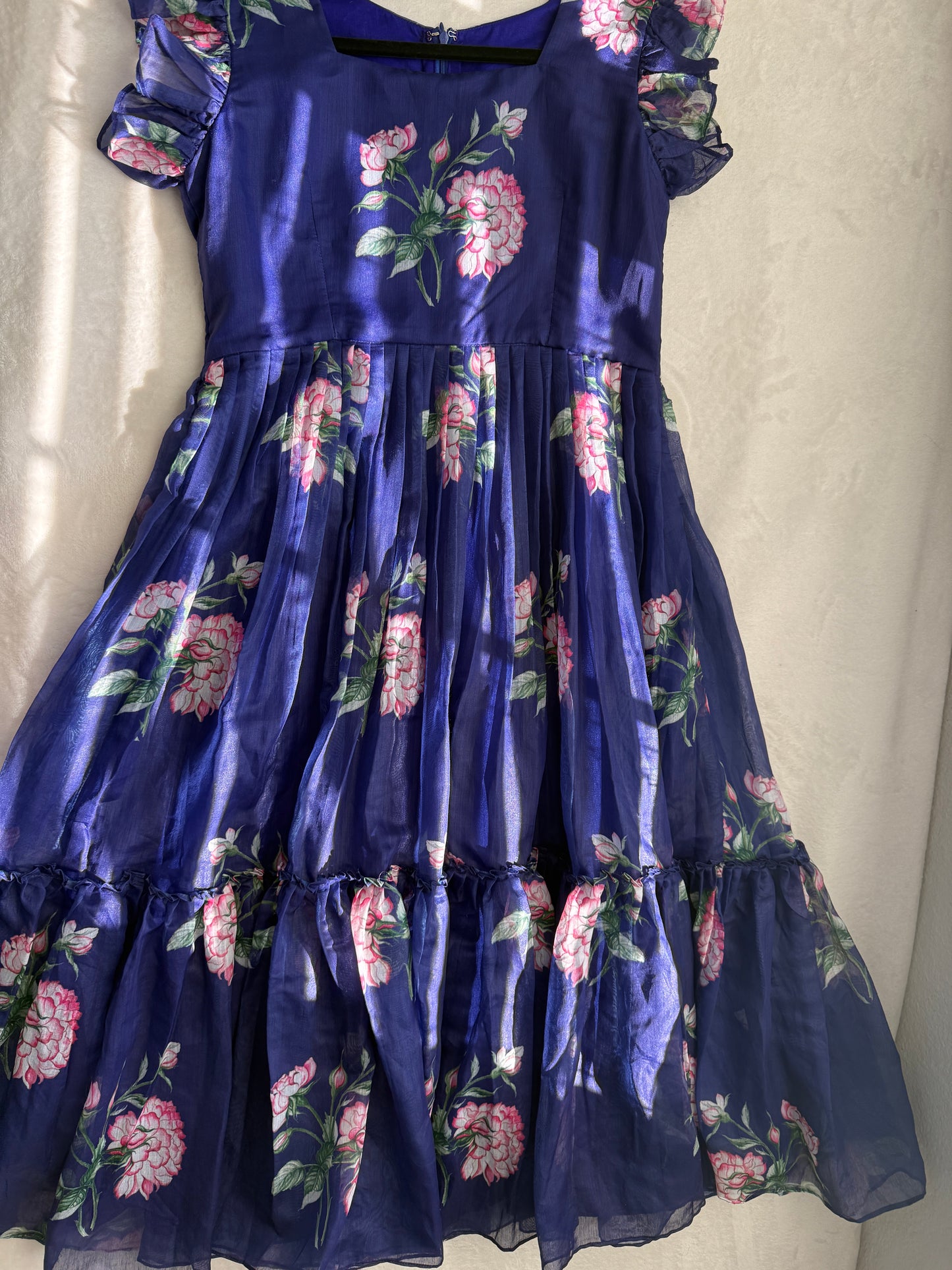 Purple floral chanderi midi dress