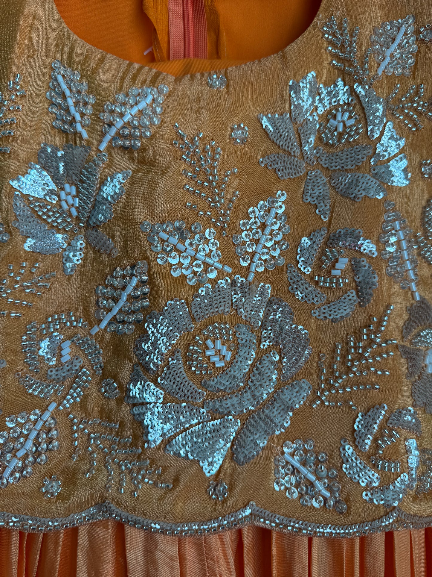 Orange shade uppada silk anarkali set with beautiful yolk detailing
