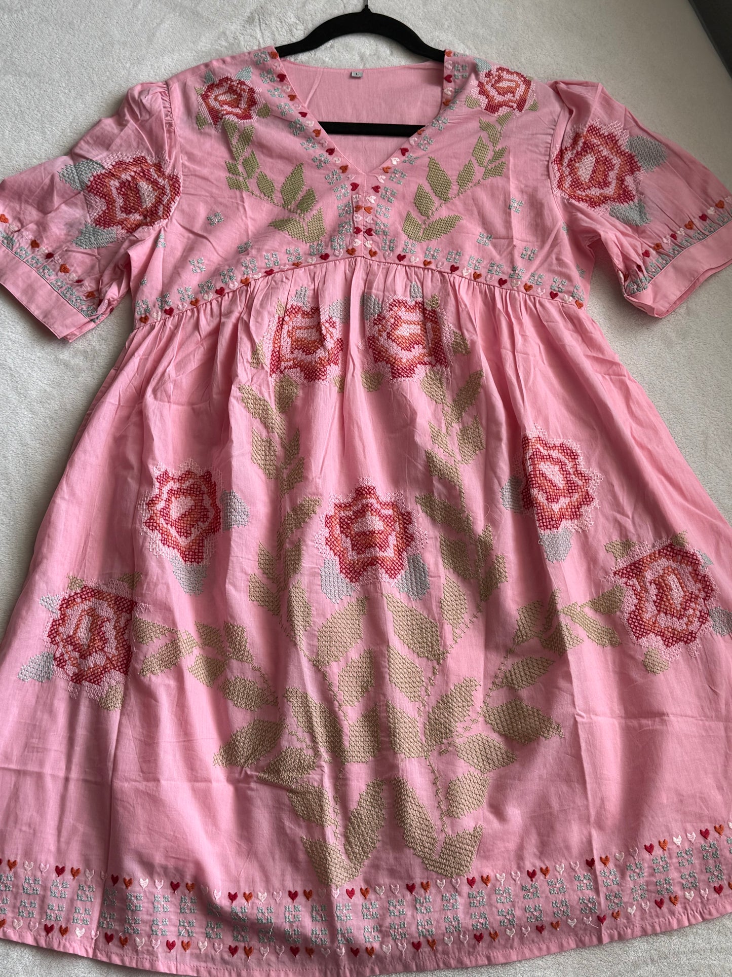 Baby pink cotton short kurti