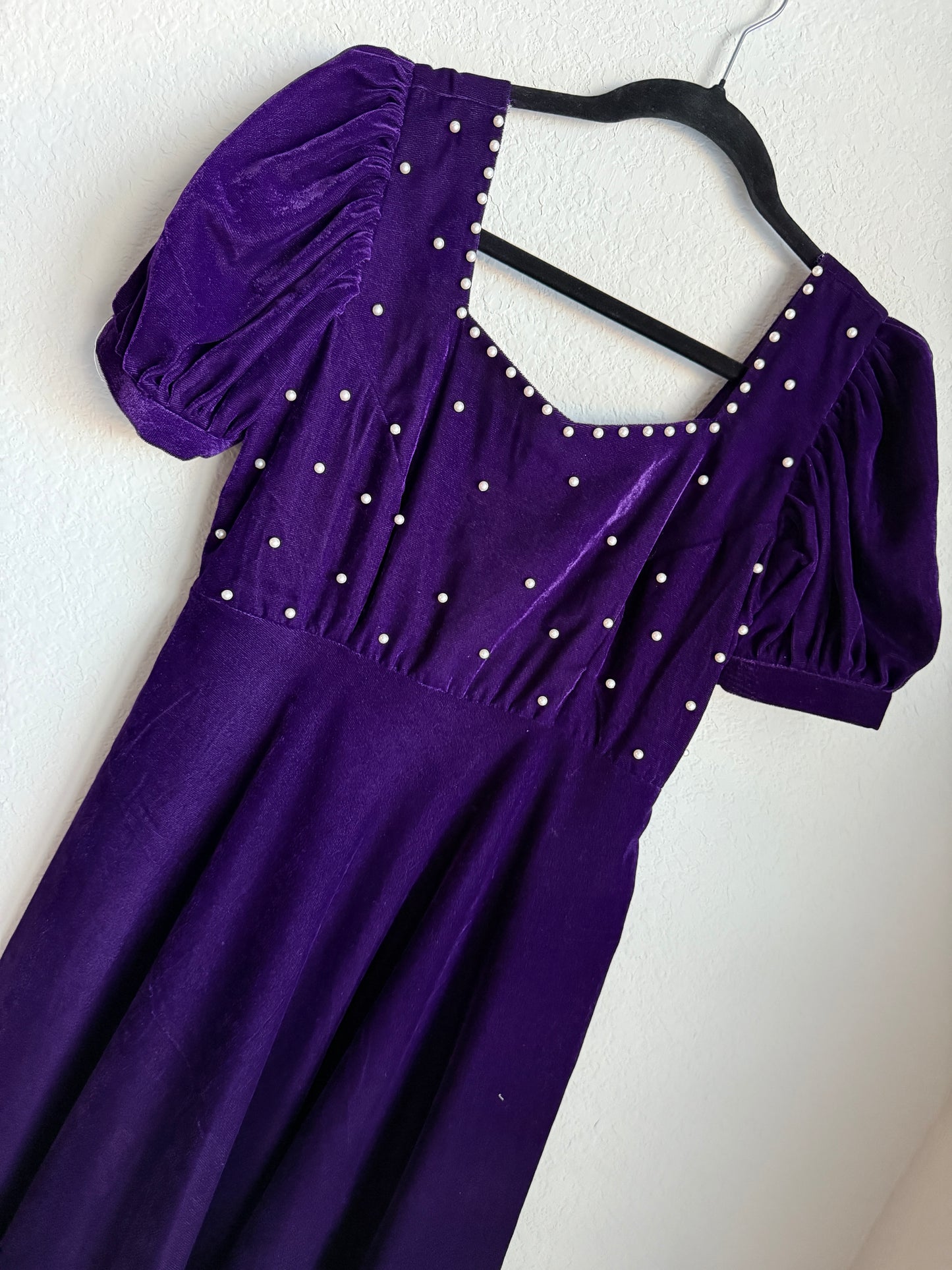 Purple velvet pearl work dress