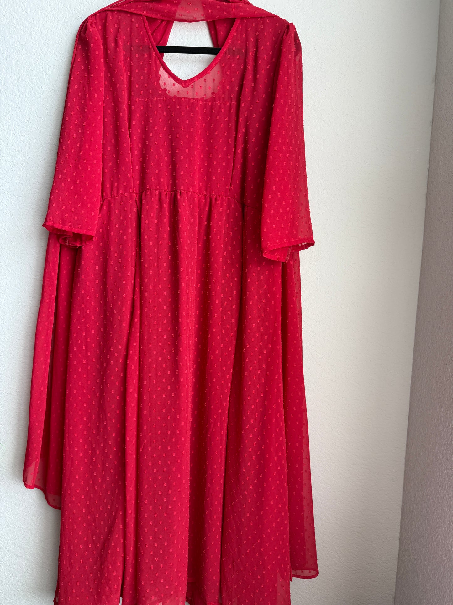 Red chiffon anarkali with dupatta