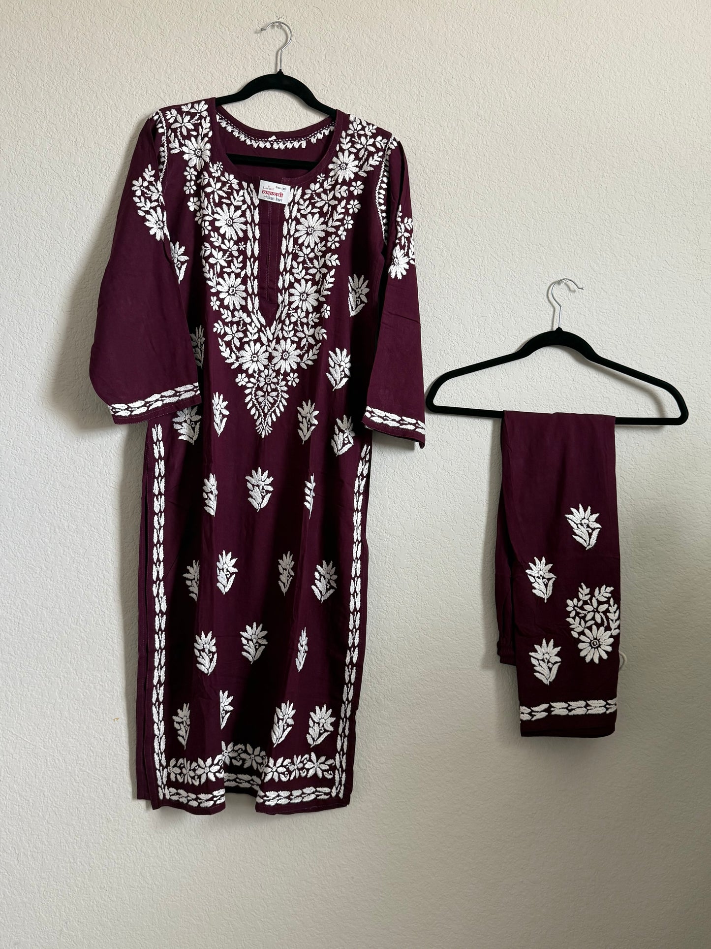 Wine Rayon Chikankari Coord Set - Top with Palazzo