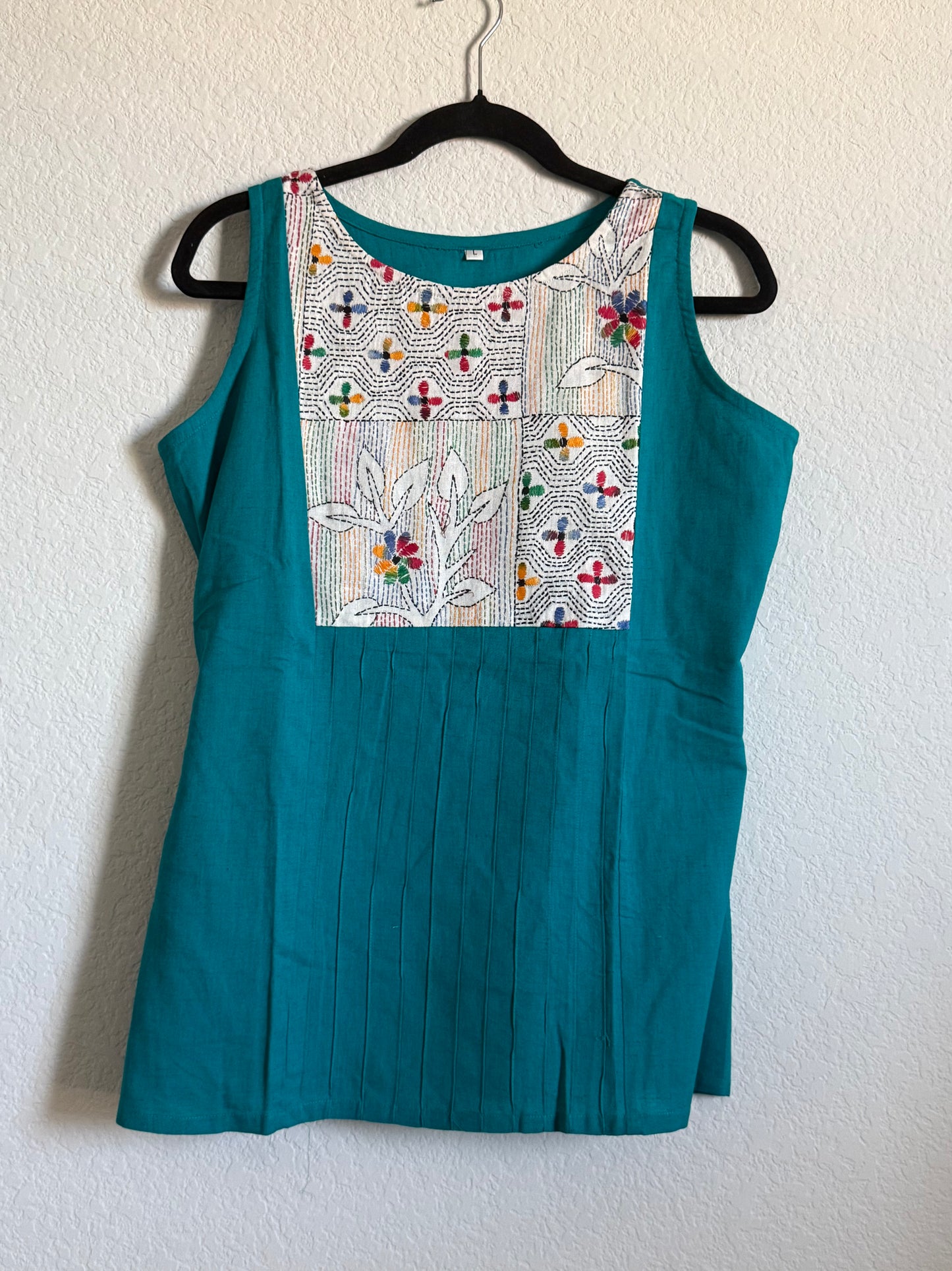 Blue Cotton Sleeveless Short Top - Design 2