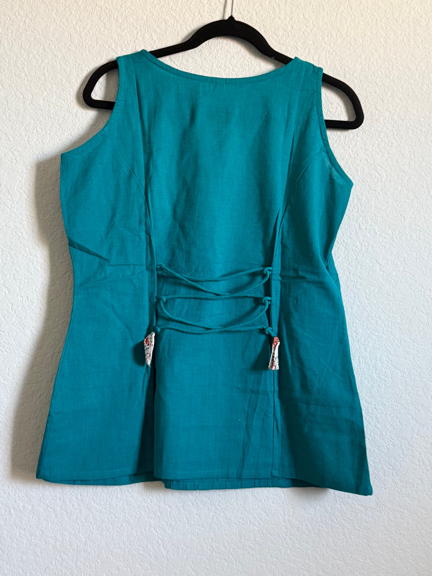 Blue Cotton Sleeveless Short Top - Design 1