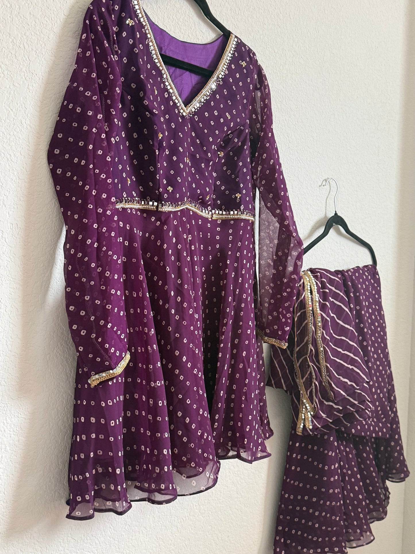 Purple Bandhini Handwork Sharara Set