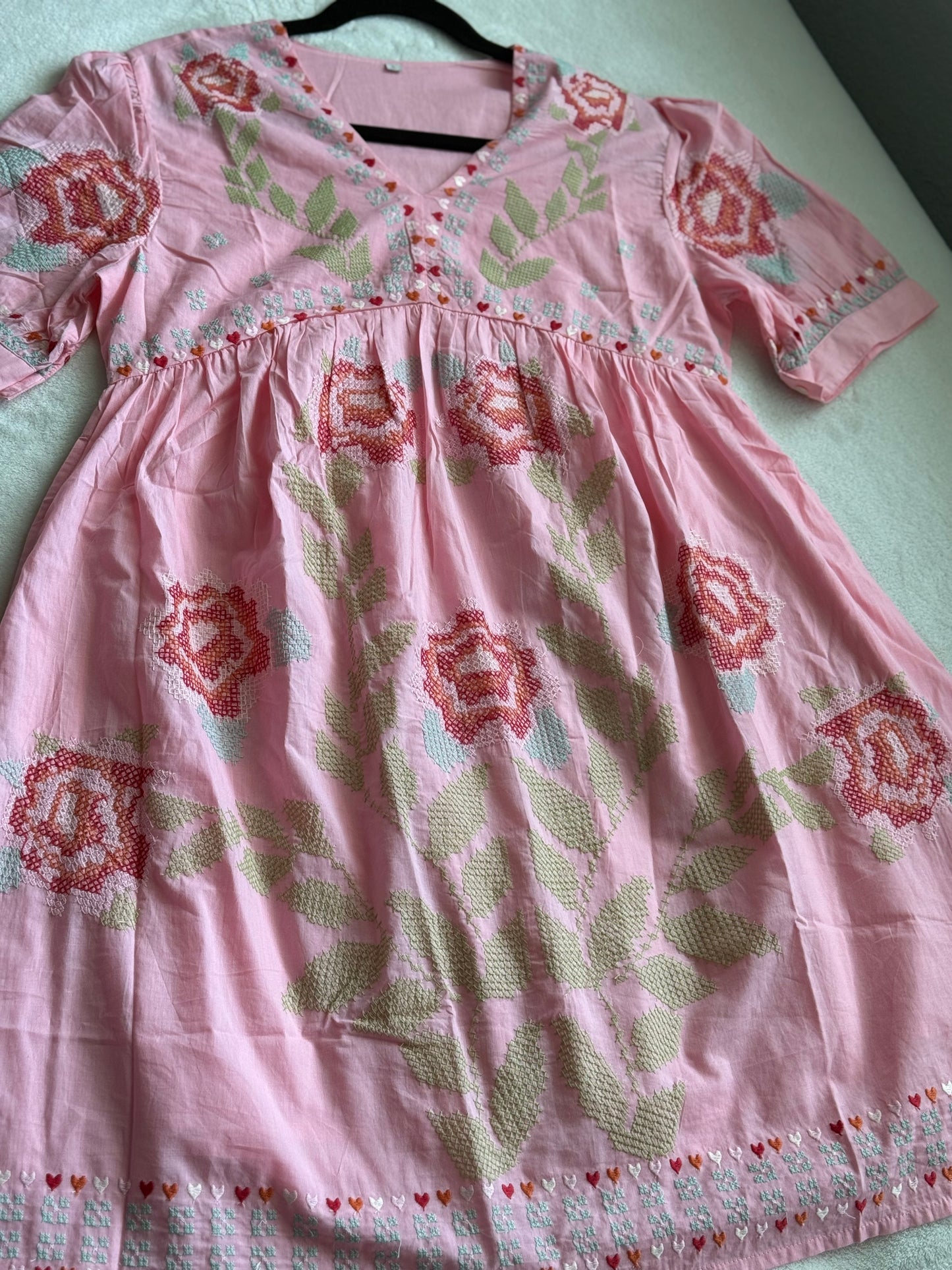 Baby pink cotton short kurti