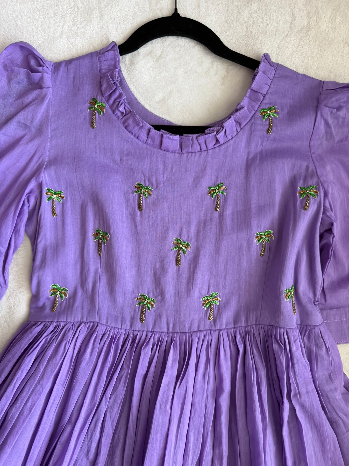 Lavendar maggam work mul cotton frock