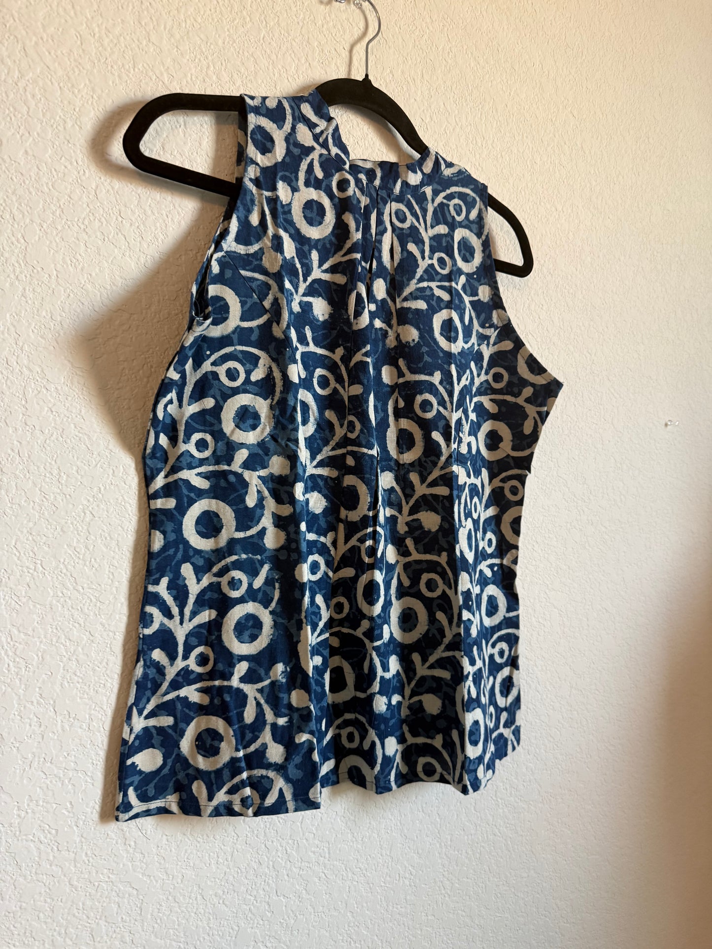 Indigo Blue Cotton Sleeveless Halter Neck Short Top