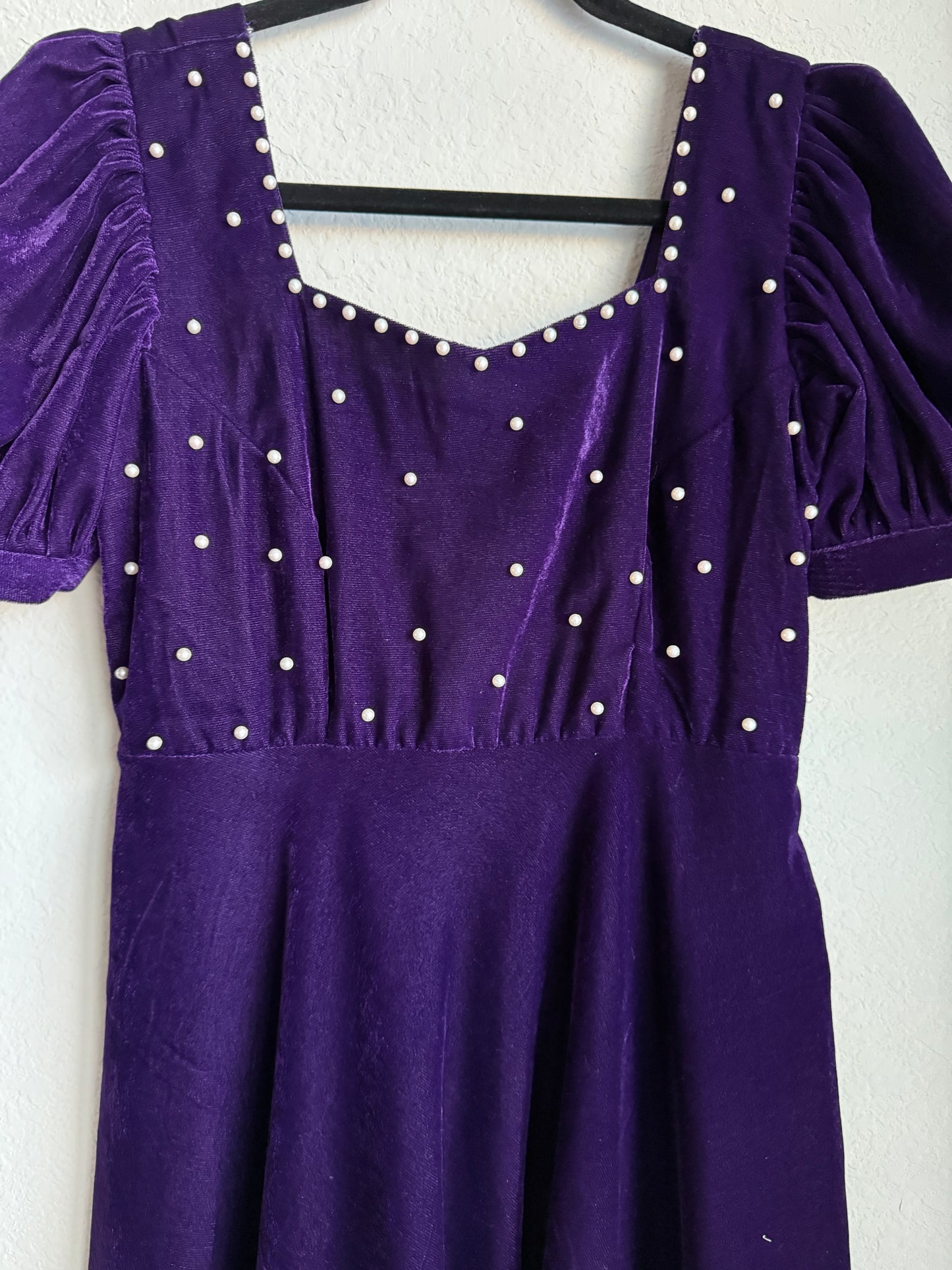 Purple velvet pearl work dress