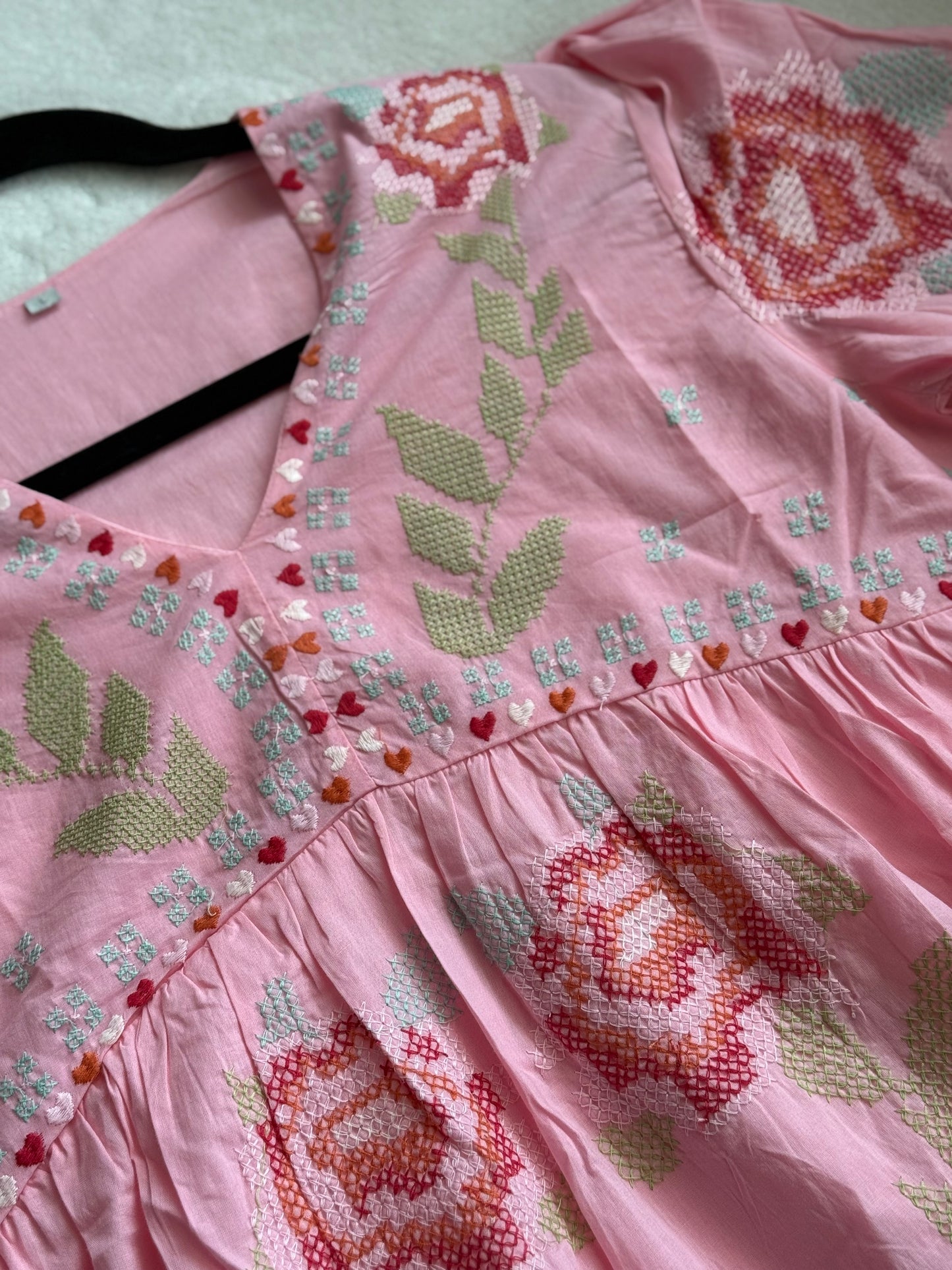 Baby pink cotton short kurti