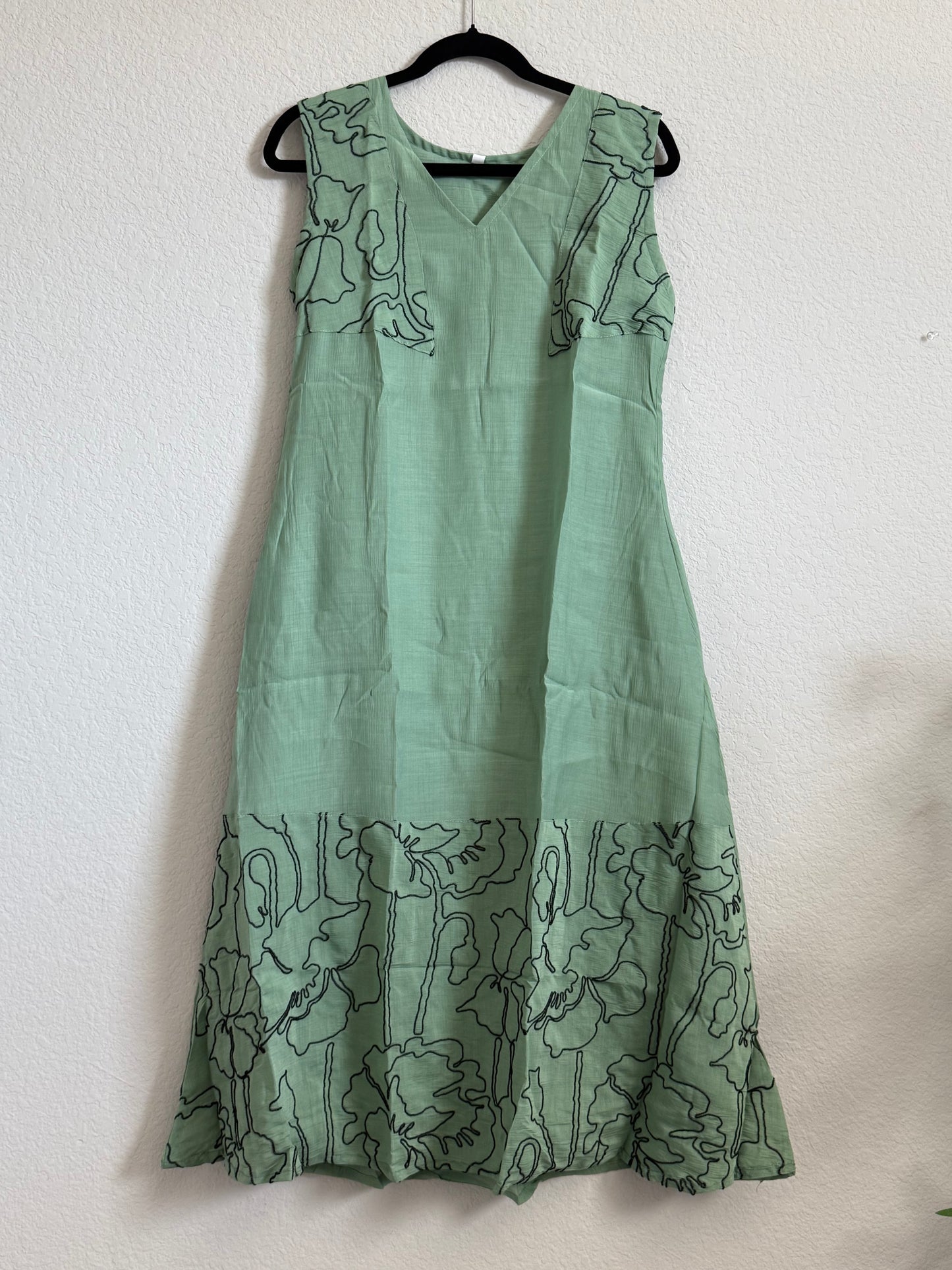 Green Mul Chanderi Sleeveless A-line Dress