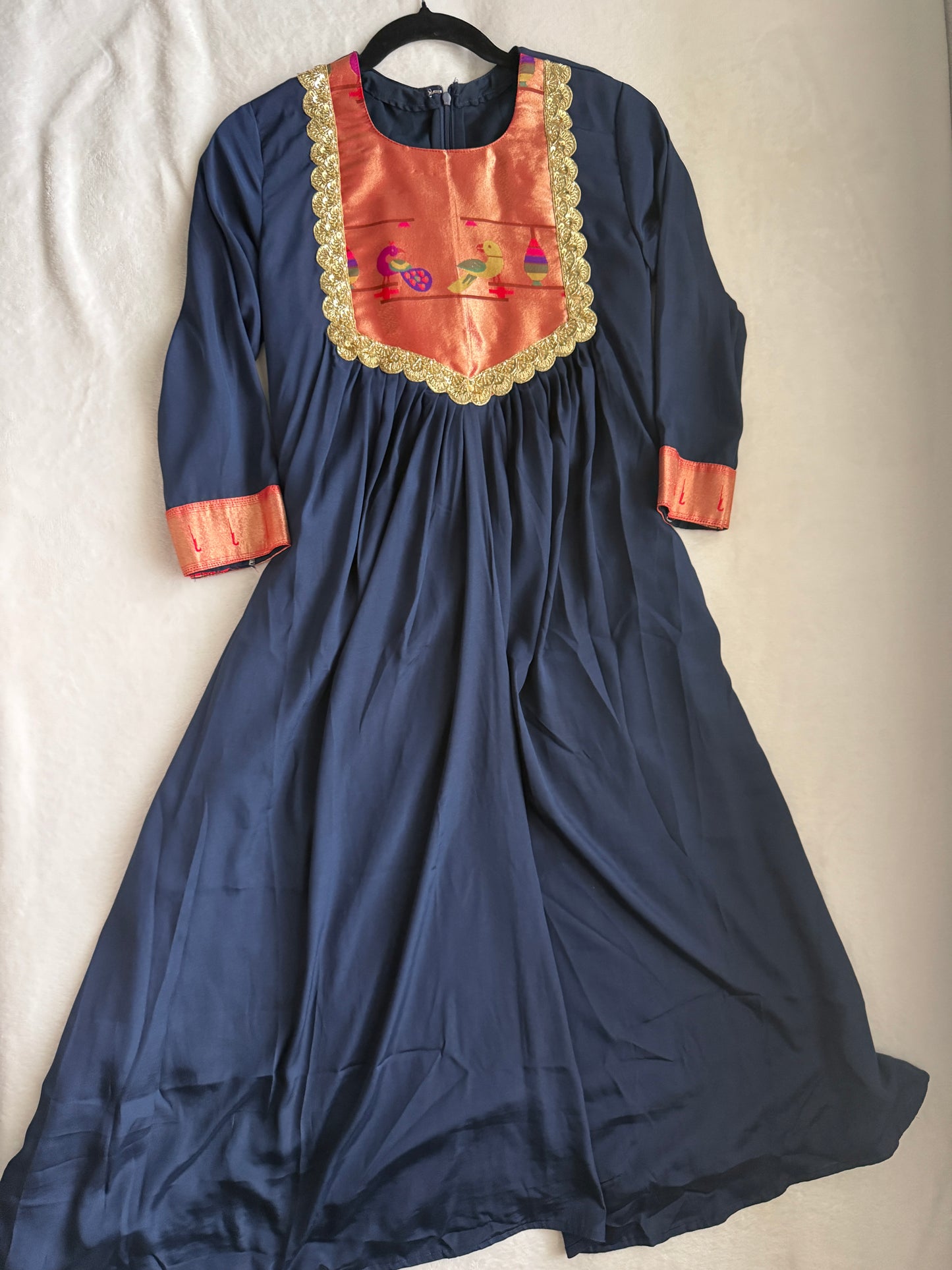 Navy blue paithani crape tunic with beautiful lace detailing