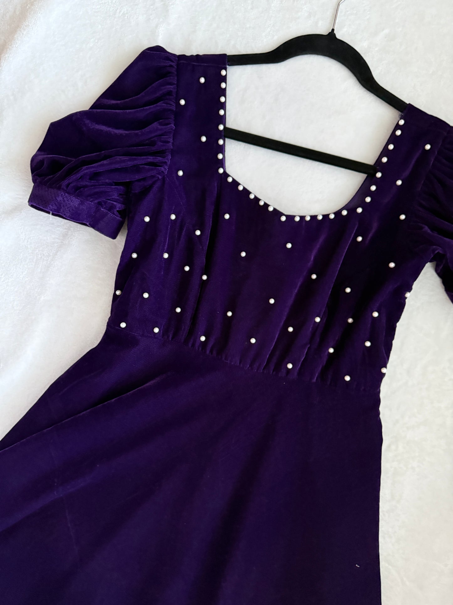 Purple velvet pearl work dress