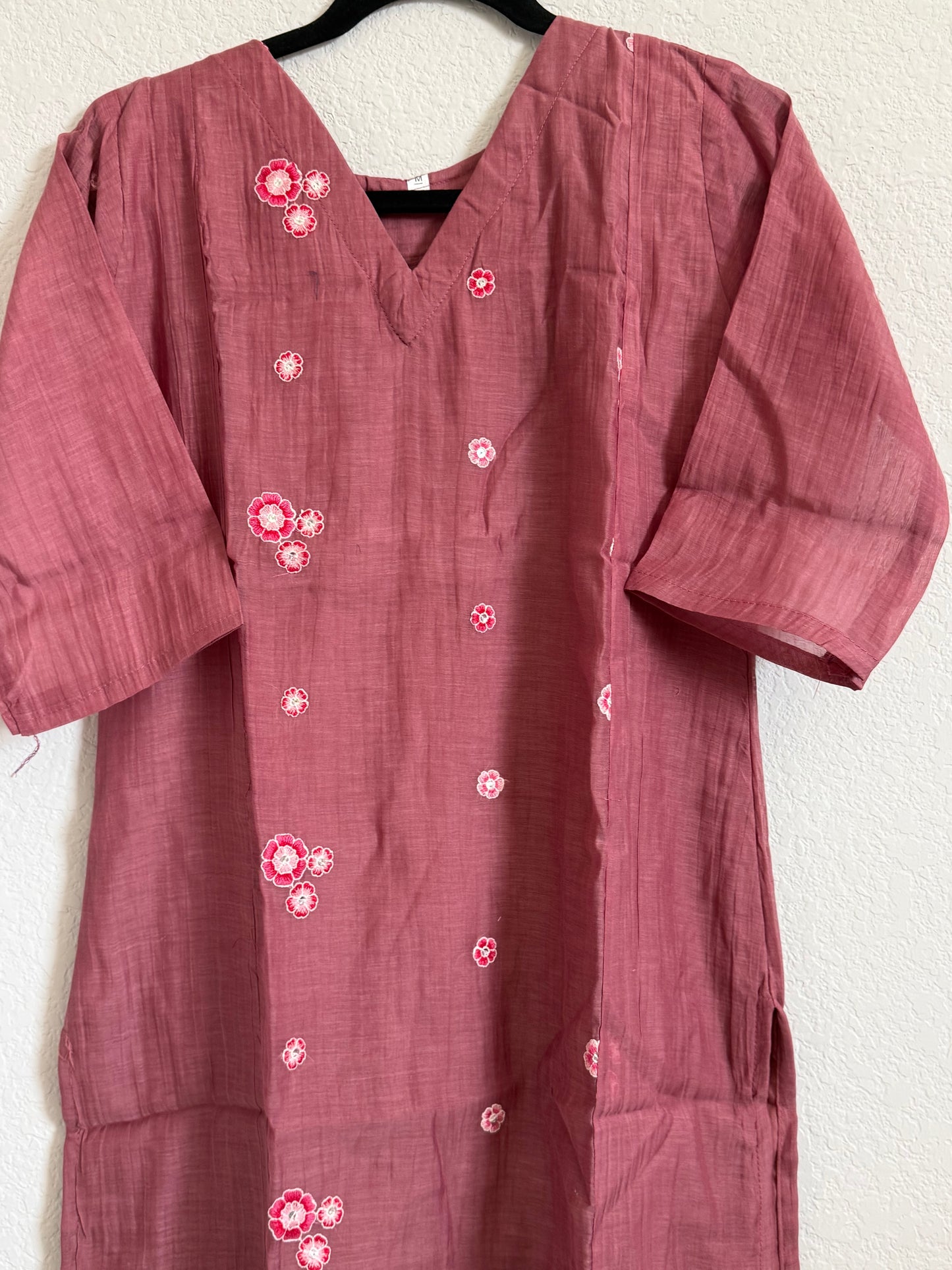 Mauve Peach Mul Chanderi Straight Cut Kurti