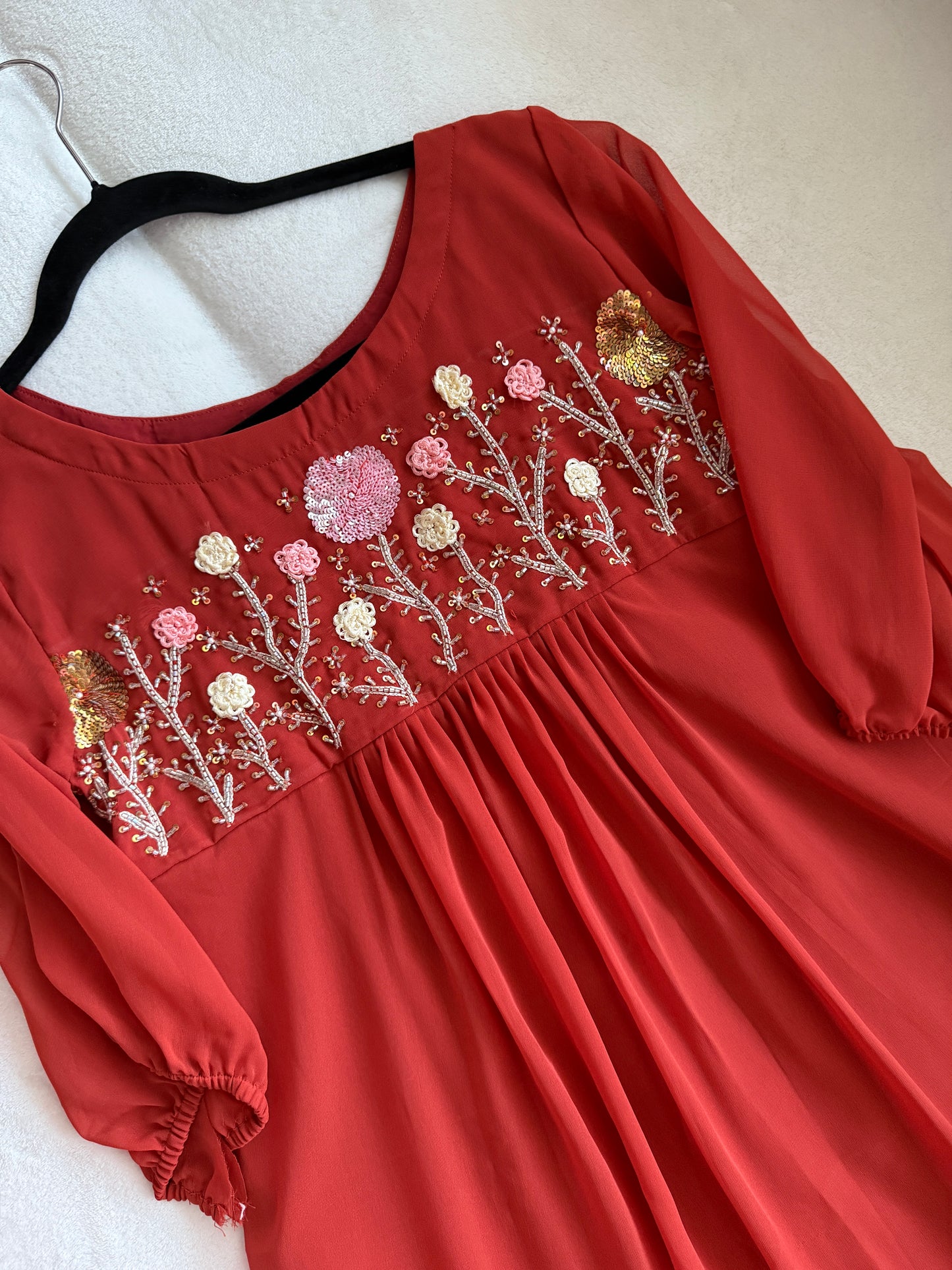 Rust orange georgette customized handwork tunic