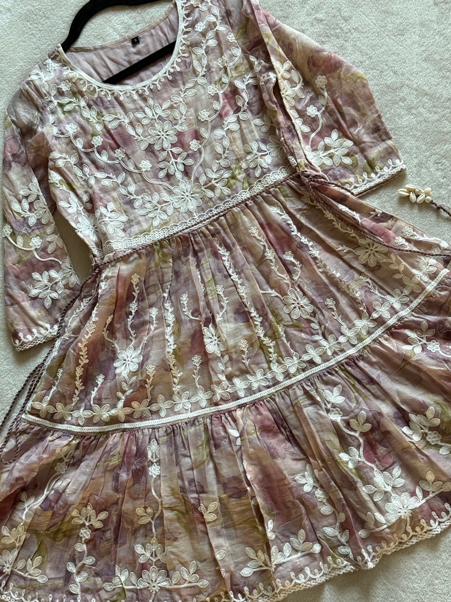 Mauve shade chikankari short kurti