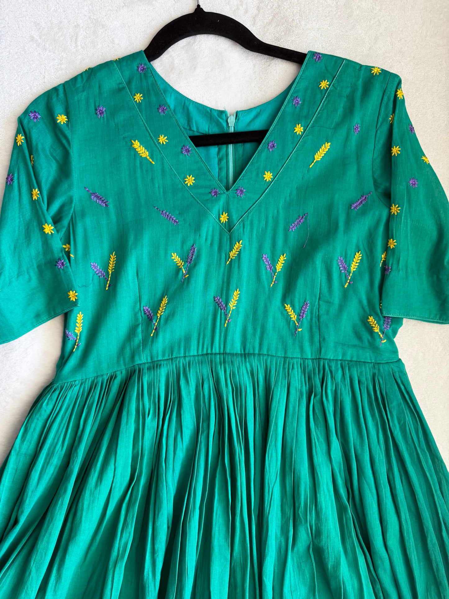 Green mul cotton embroidered frock