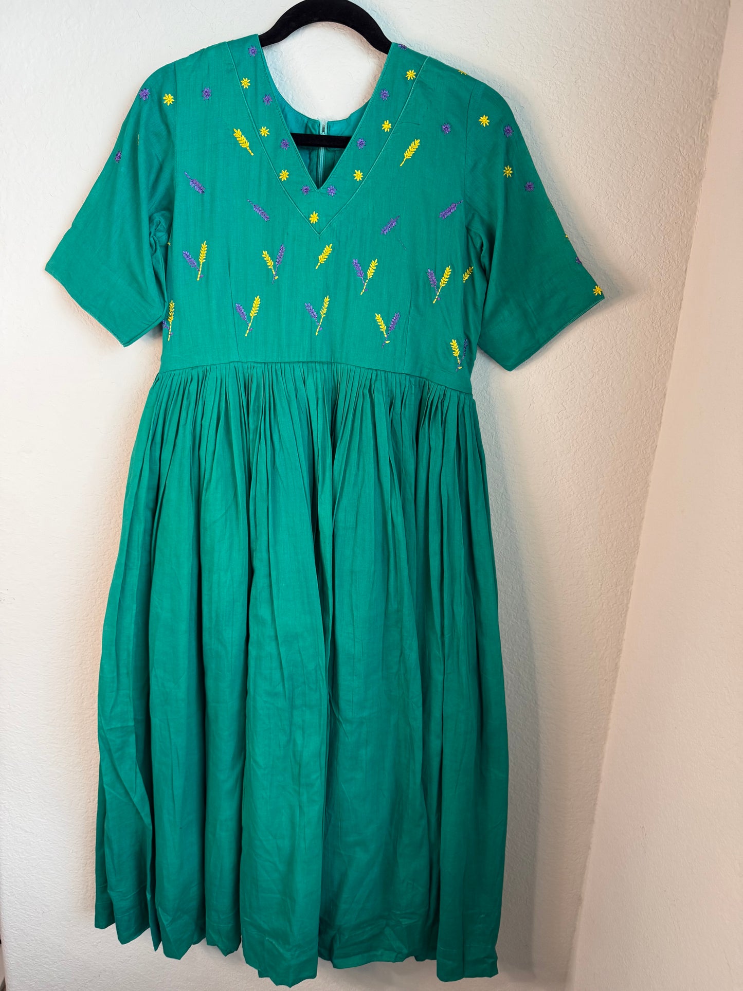 Green mul cotton embroidered frock