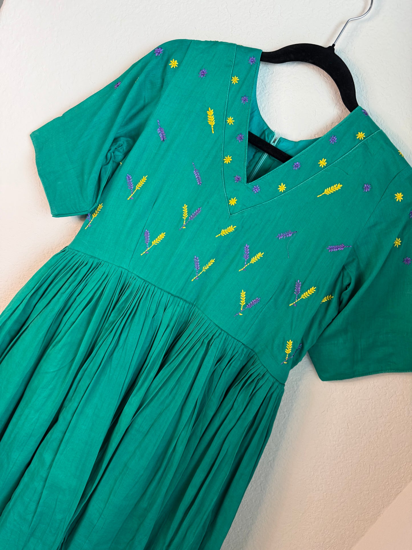 Green mul cotton embroidered frock