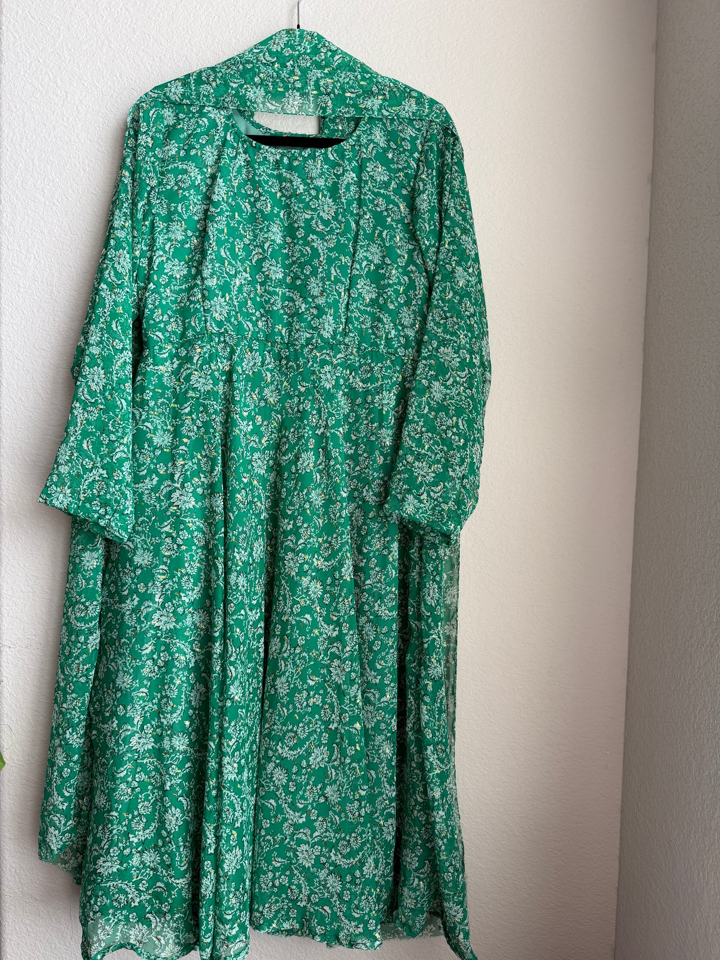 Green chiffon anarkali with dupatta