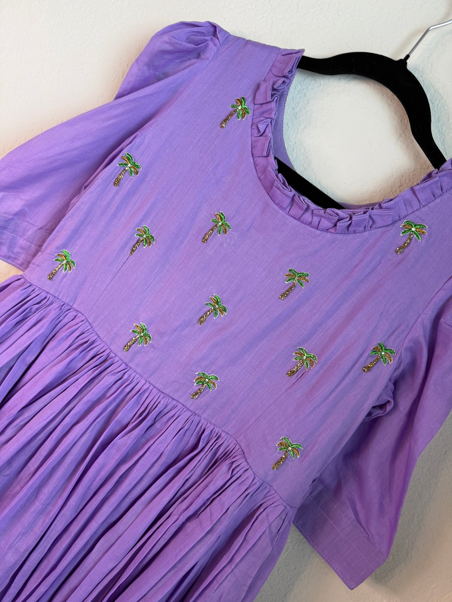 Lavendar maggam work mul cotton frock