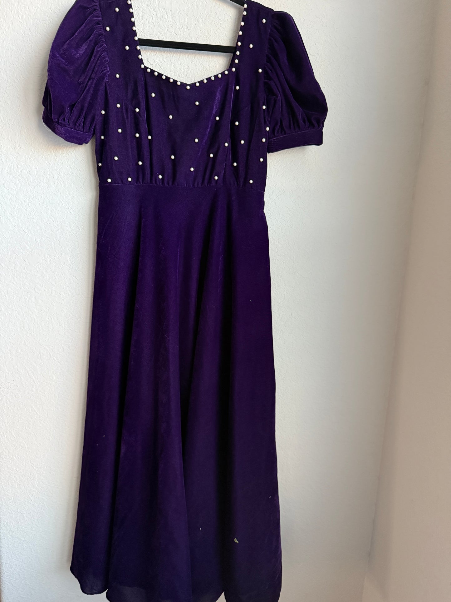 Purple velvet pearl work dress